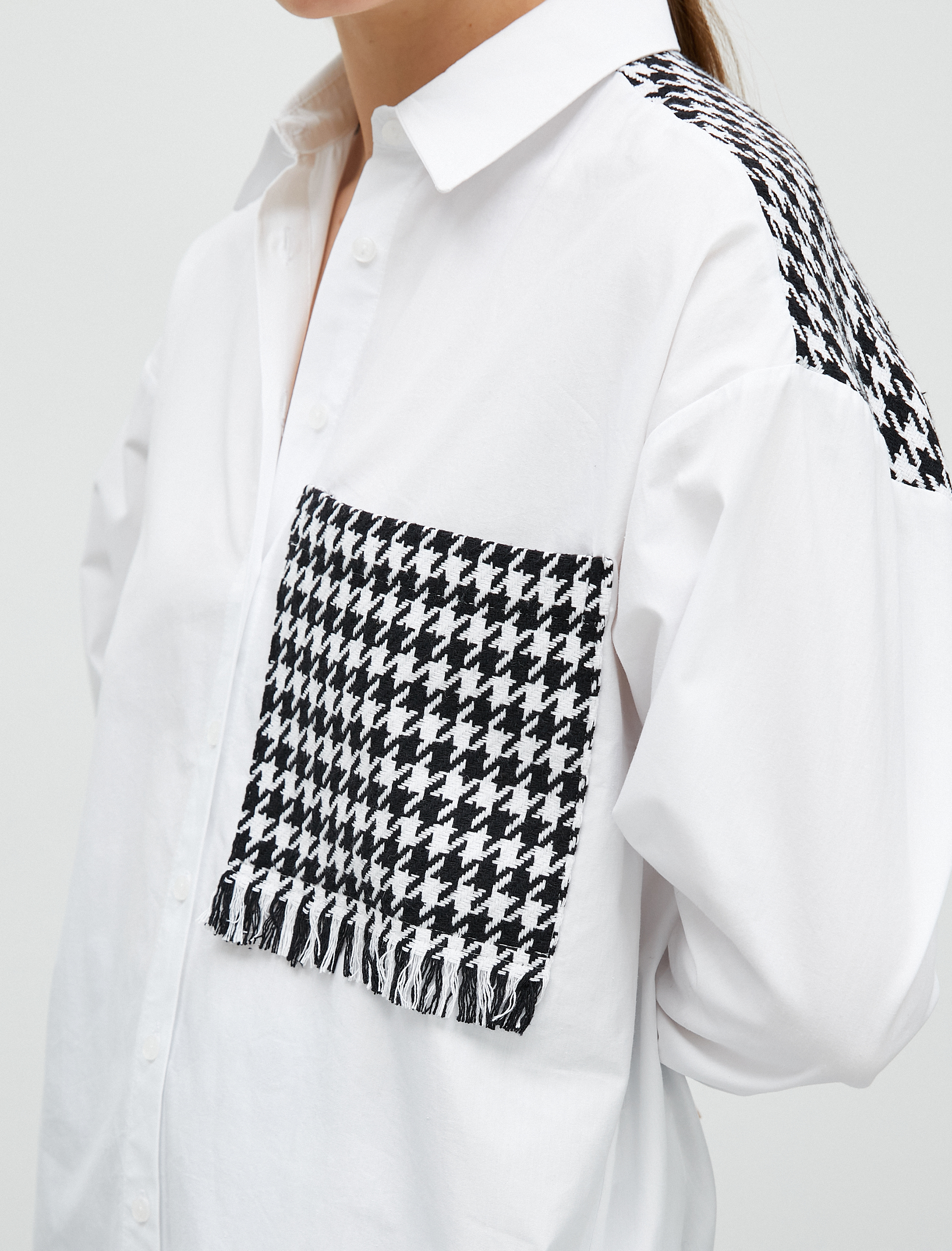   Gömlek Kazayağı Tüvit Çift Kumaş Detaylı Aplike Cep Detaylı Uzun Kollu Pamuklu