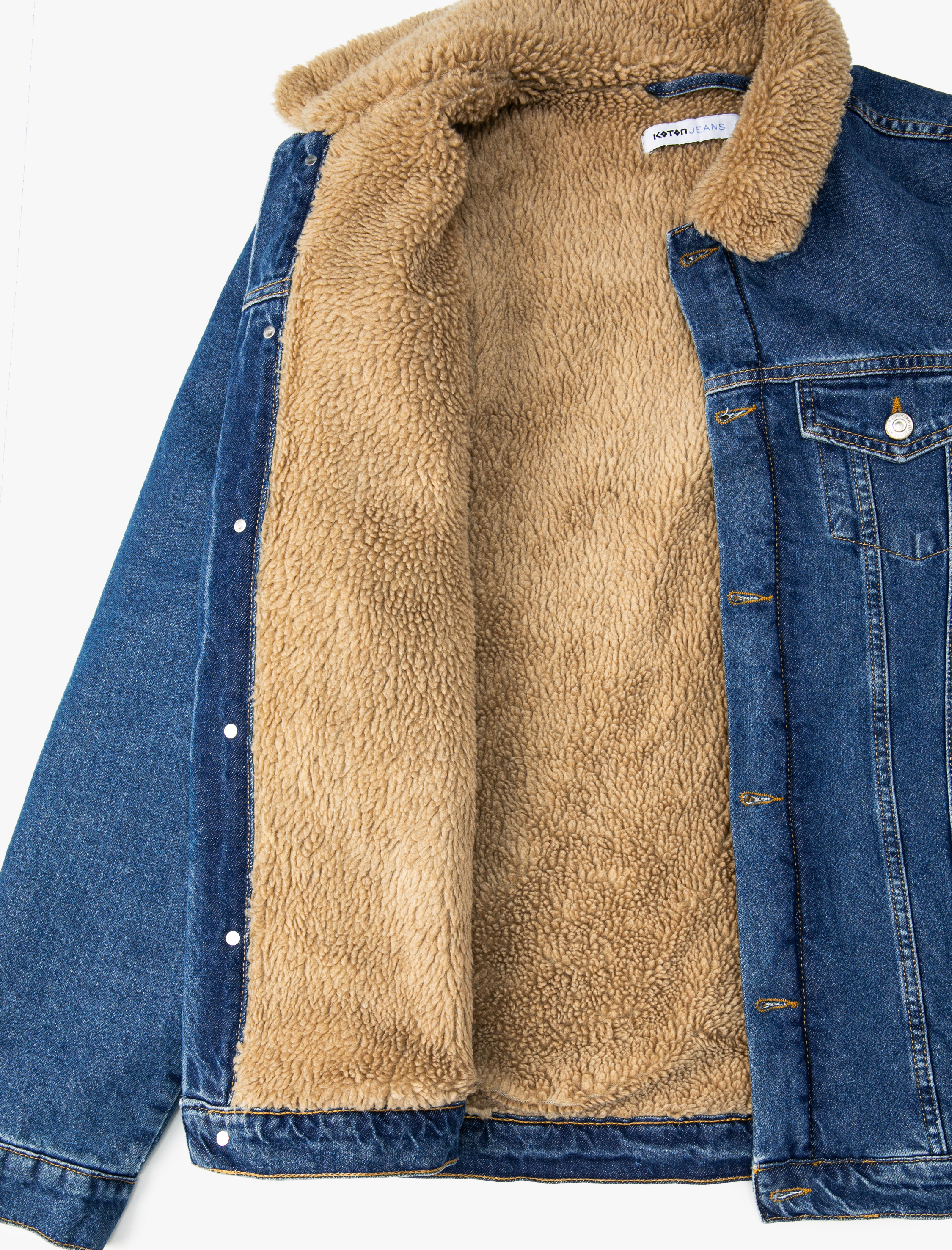   Kot Ceket İçi Suni Kürklü Yaka Detaylı Kapaklı Çift Cepli