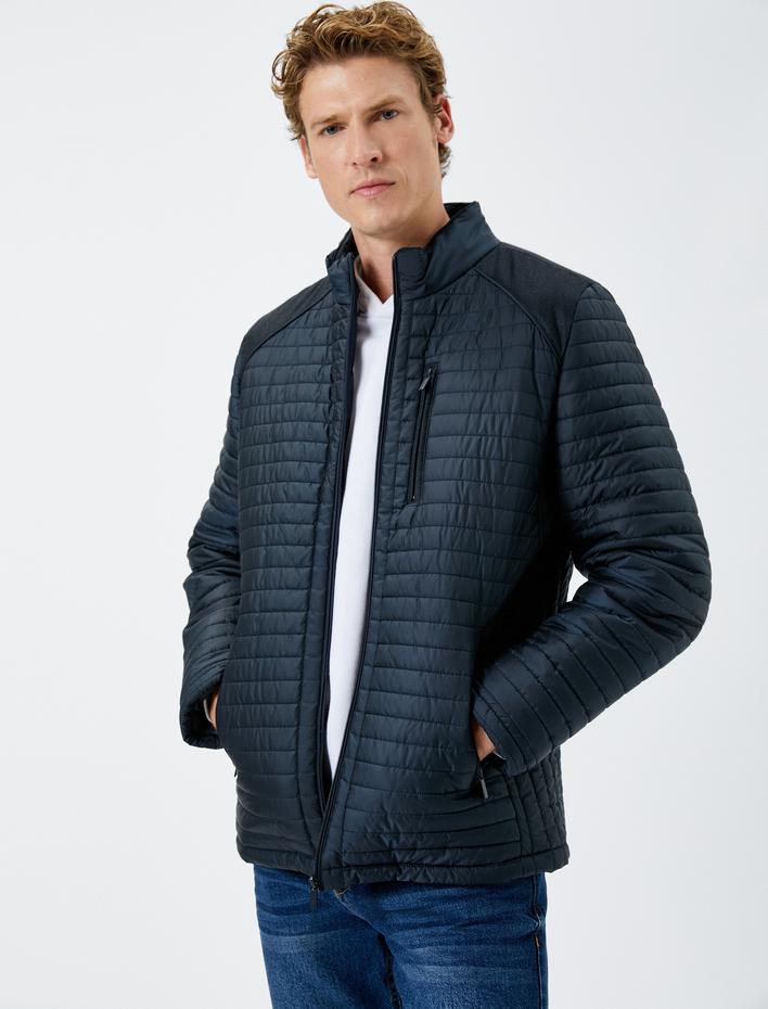  Mevsimlik Ceket Dik Yaka Fermuarlı Cep Detaylı