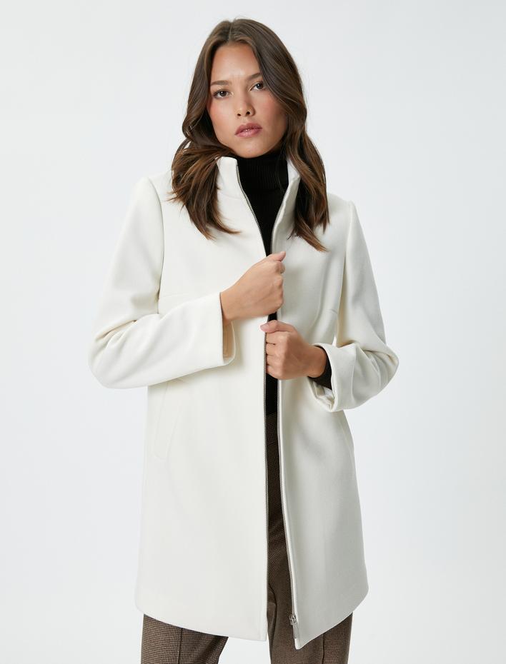  Kaşe Kaban Dik Yaka Fermuarlı