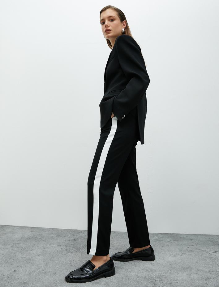  Cigarette Pantolon Yüksek Bel Cepli Şerit Detaylı