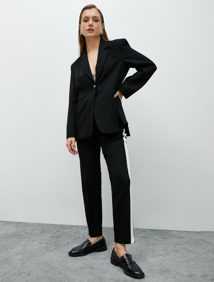  Cigarette Pantolon Yüksek Bel Cepli Şerit Detaylı