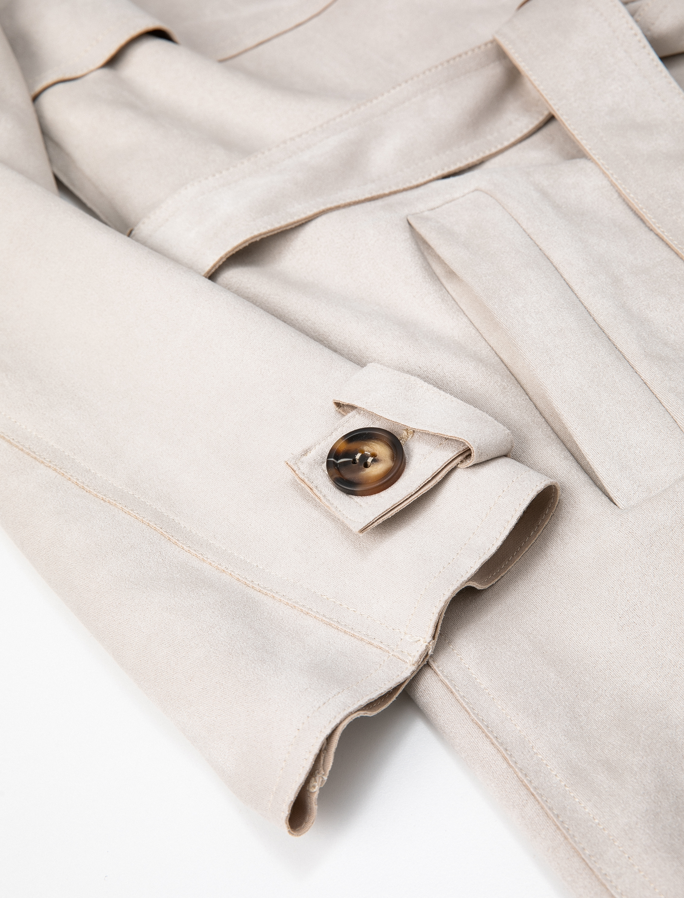   Trençkot Kruvaze Düğmeli Beli Kuşaklı Cepli