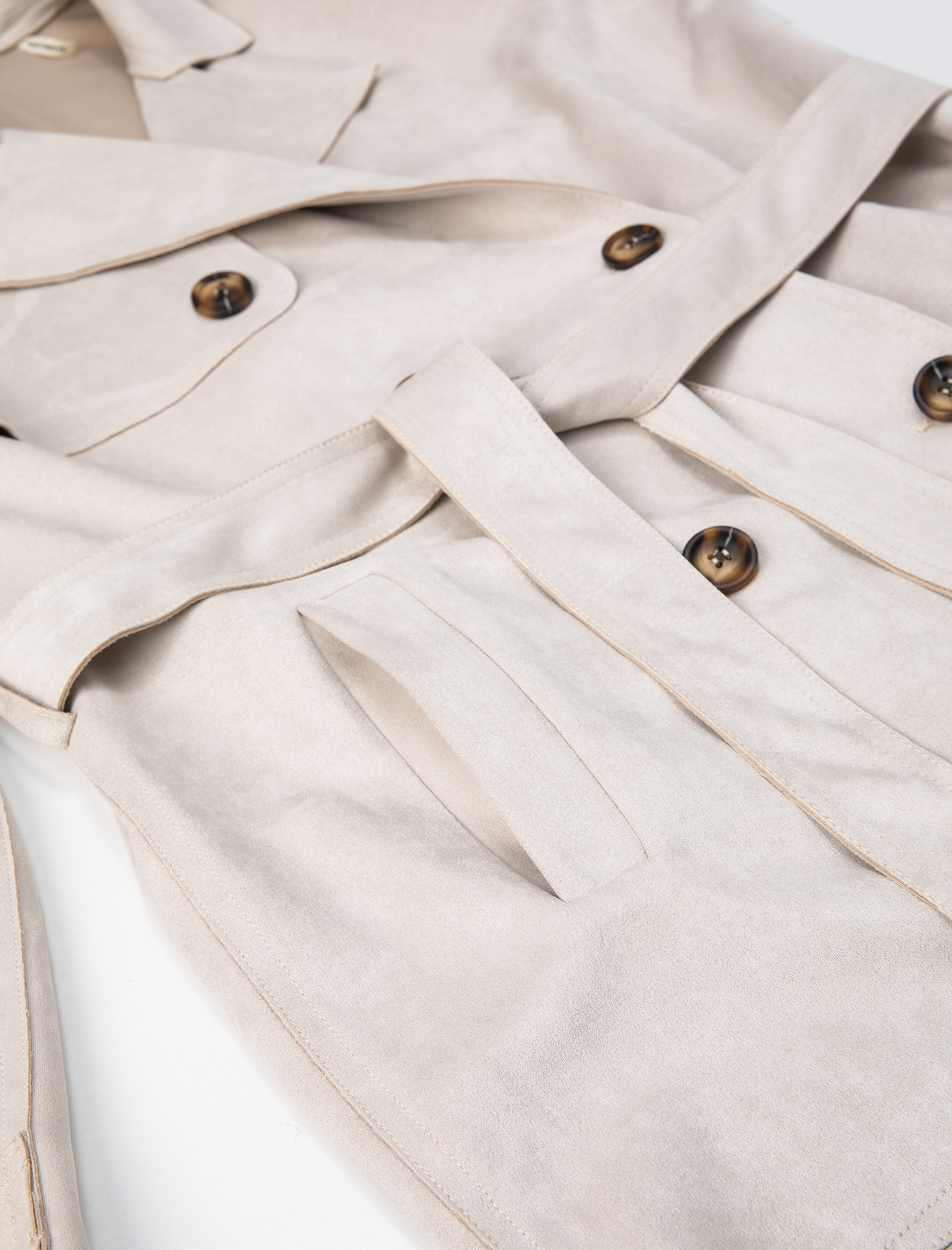   Trençkot Kruvaze Düğmeli Beli Kuşaklı Cepli