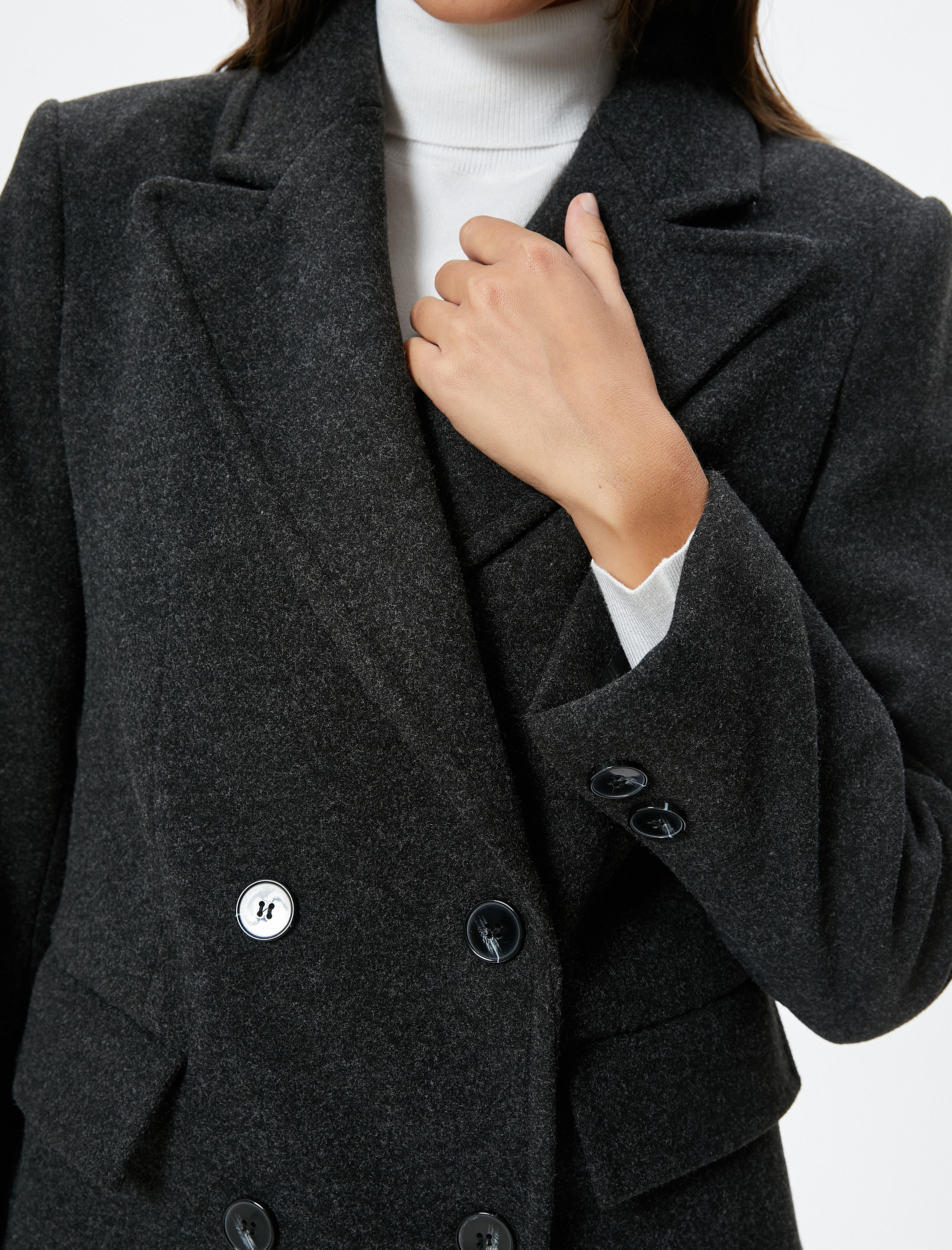   Blazer Ceket Kruvaze Düğmeli Kapaklı Cepli