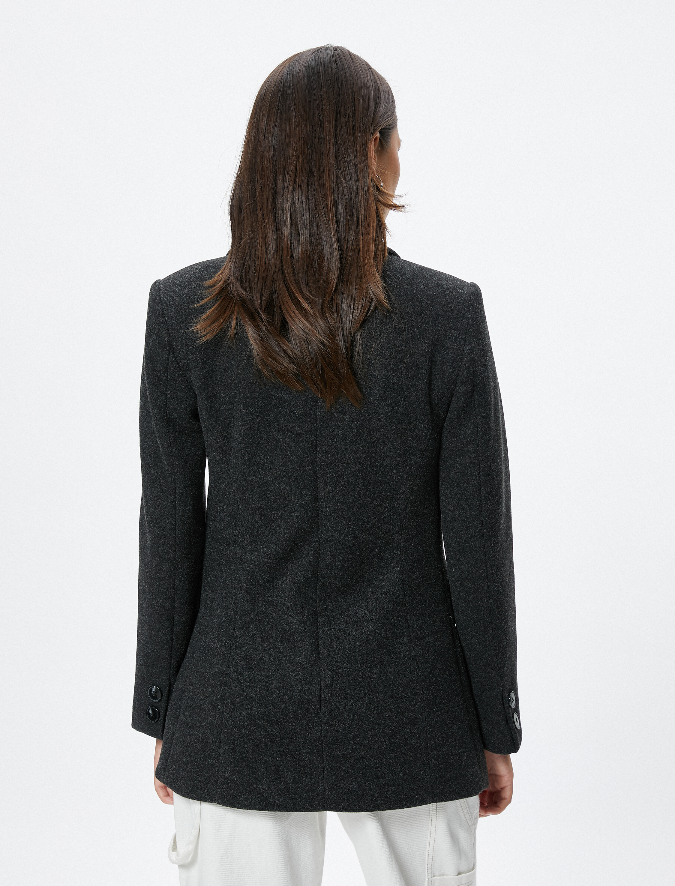   Blazer Ceket Kruvaze Düğmeli Kapaklı Cepli