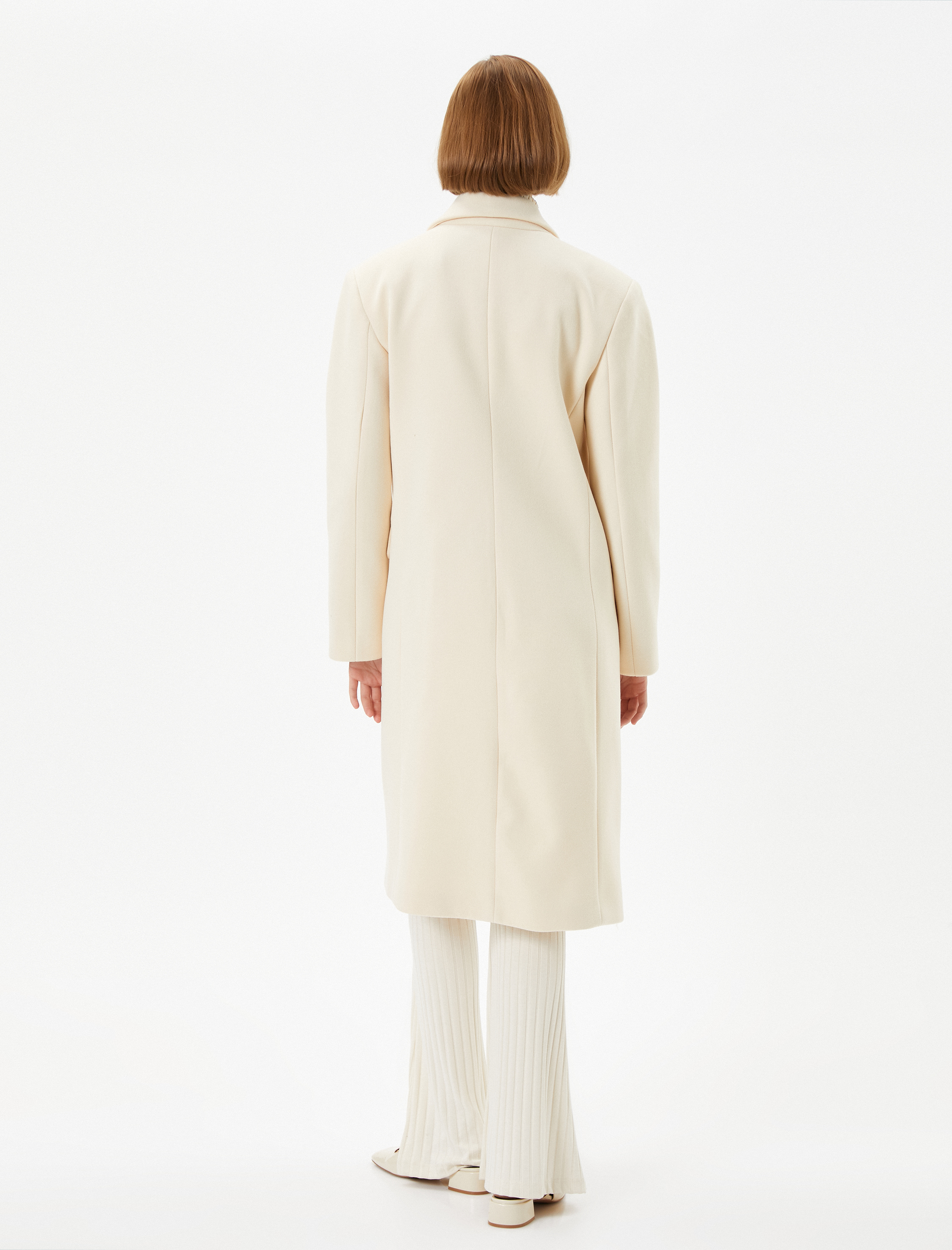 Oversize Kaşe Kaban Kapaklı Cepli Düğmeli