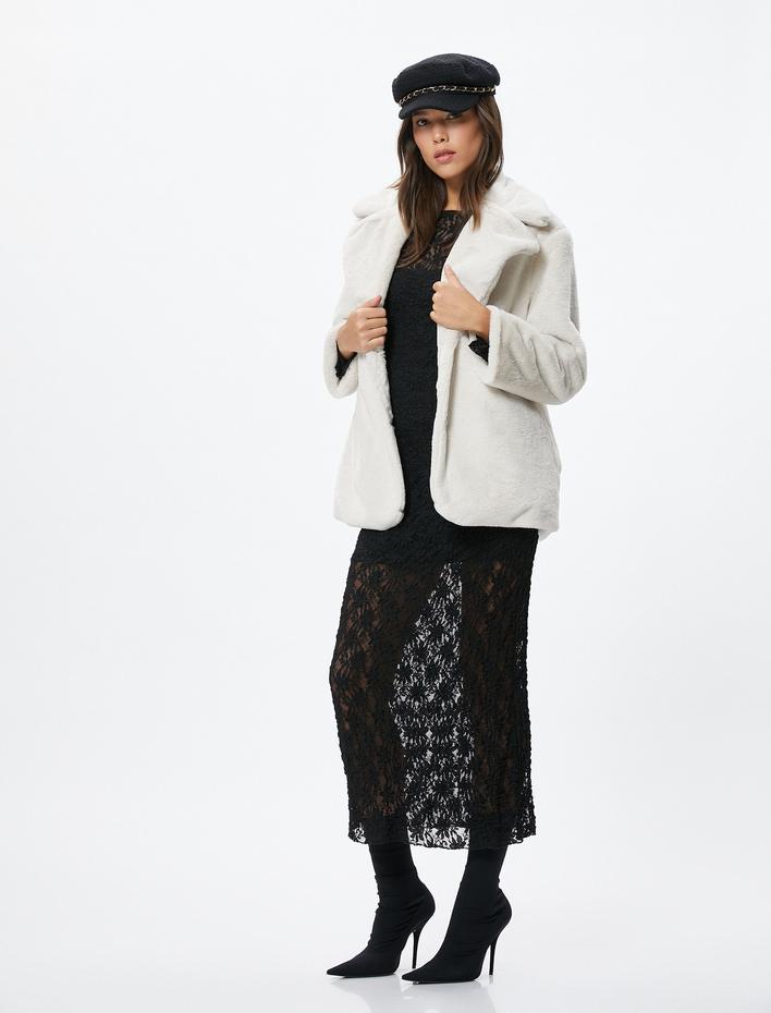  Peluş Mont Düğmeli Ceket Yaka Astarlı