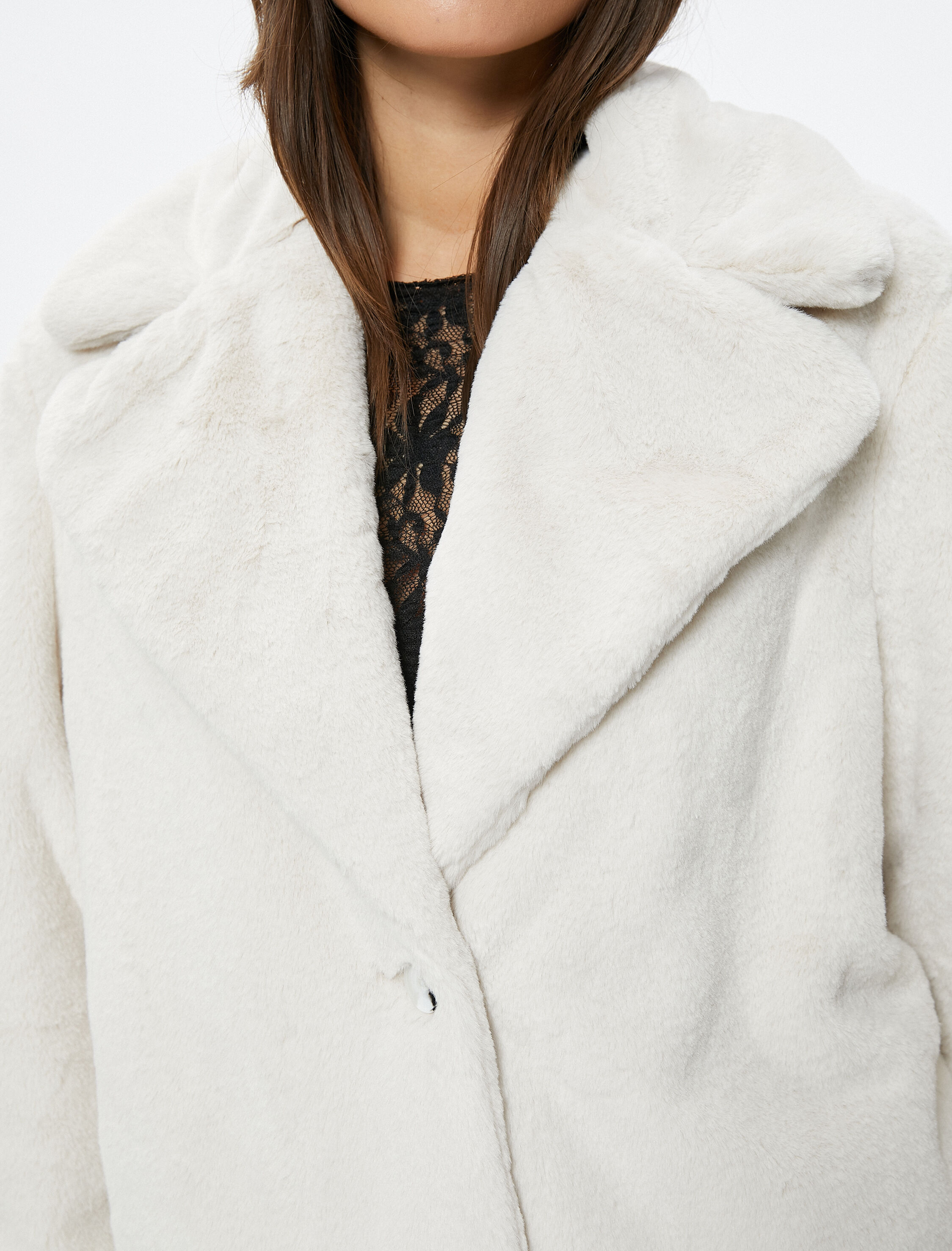 Peluş Mont Düğmeli Ceket Yaka Astarlı