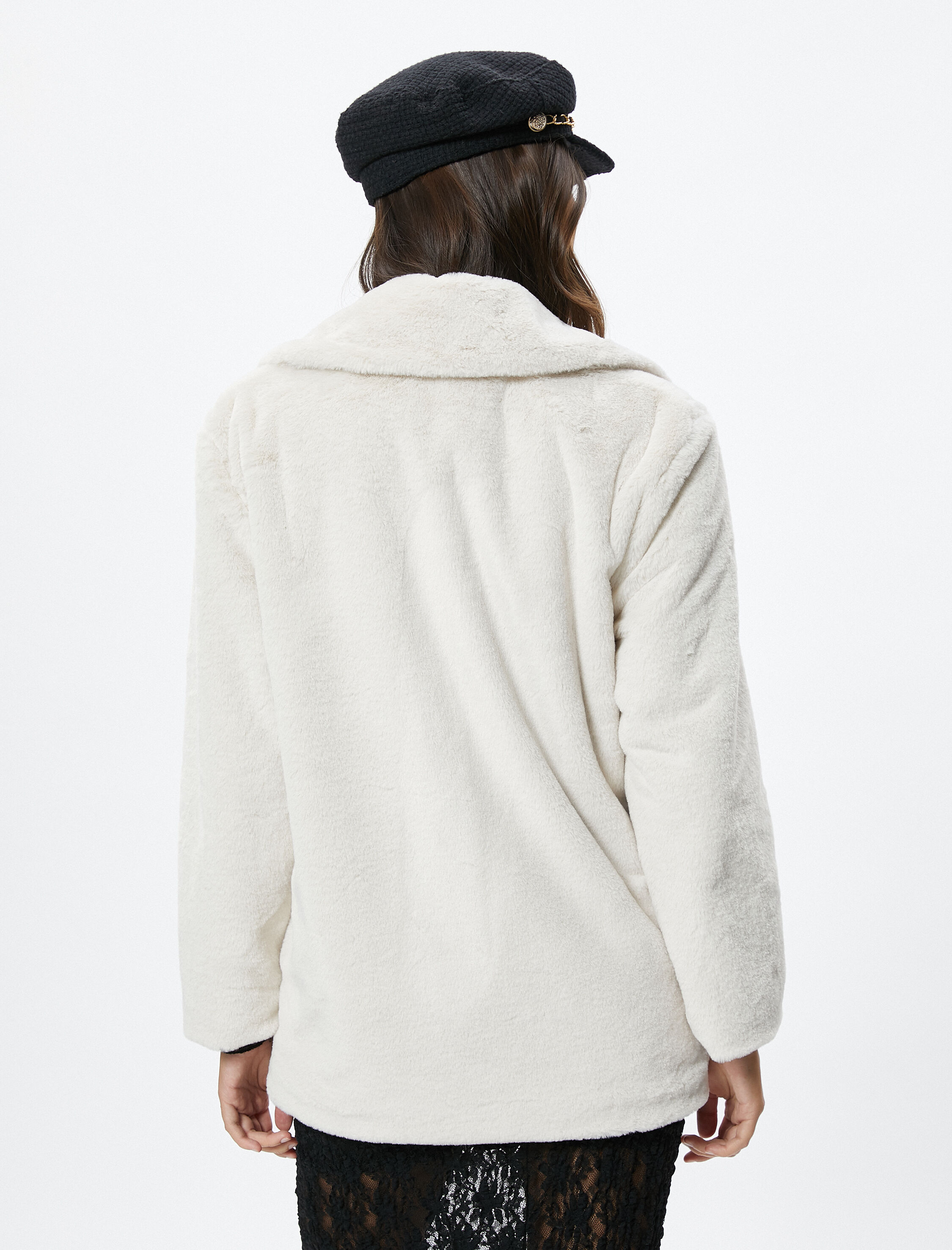 Peluş Mont Düğmeli Ceket Yaka Astarlı