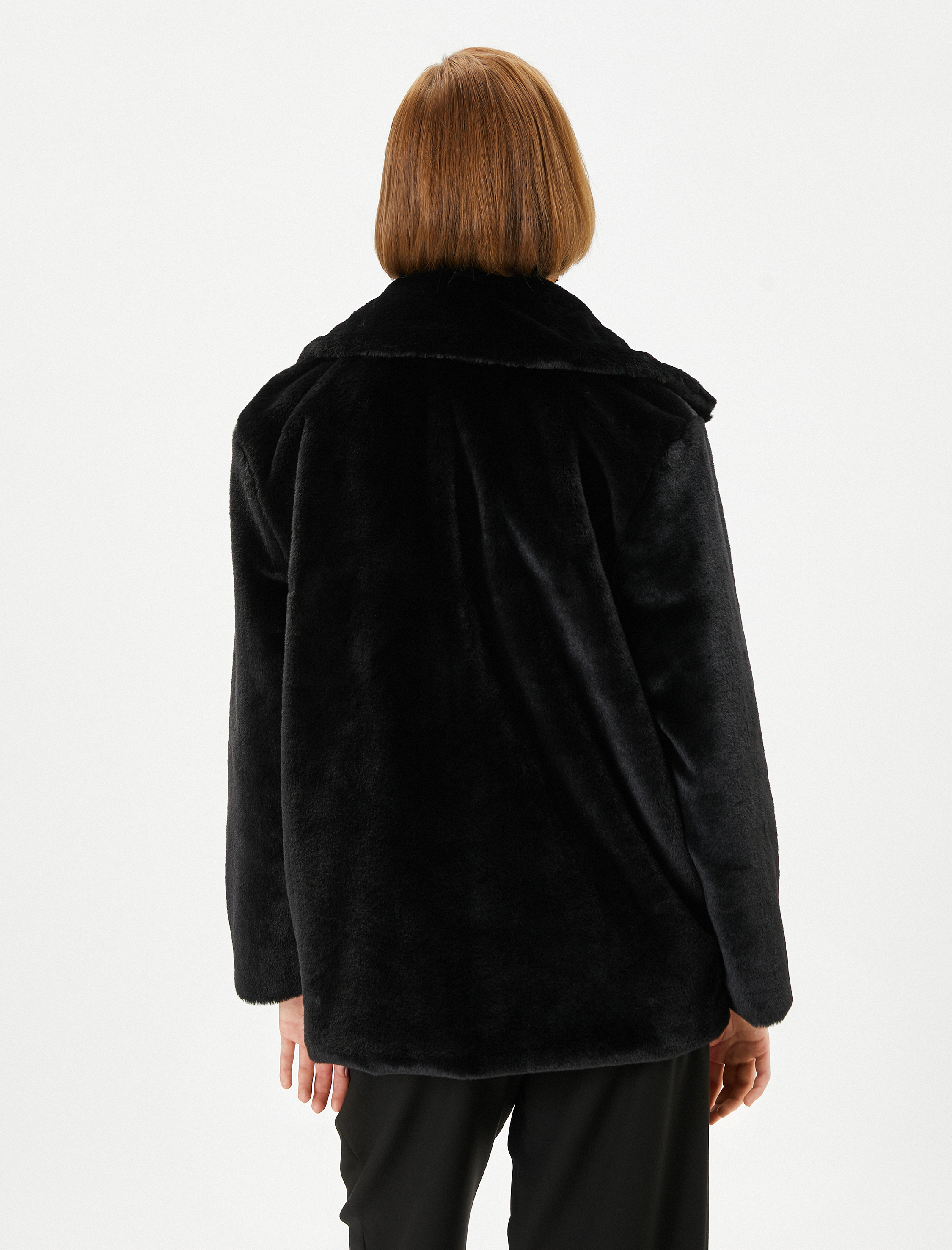   Peluş Mont Düğmeli Ceket Yaka Astarlı