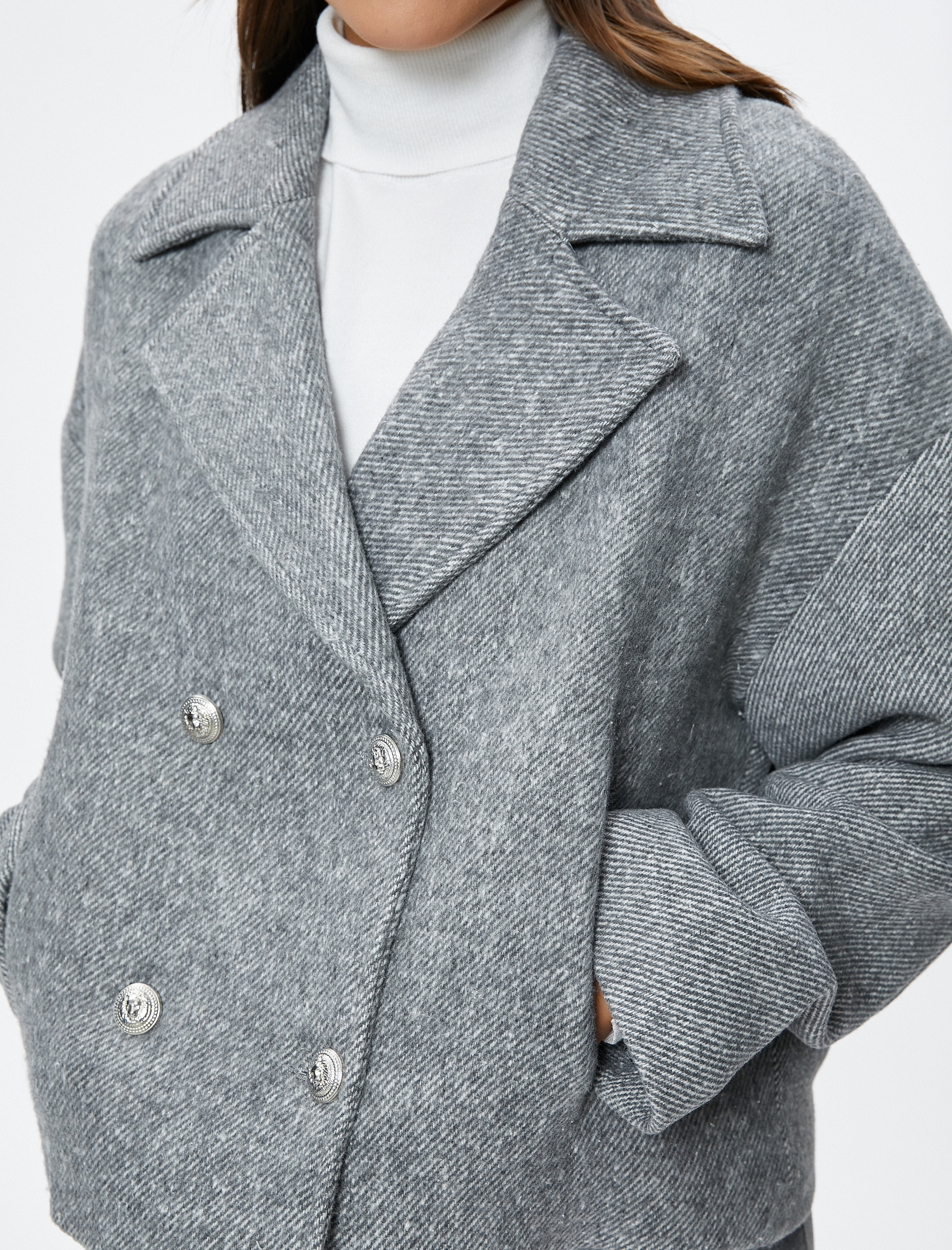   Crop Ceket Kruvaze Düğmeli Cepli