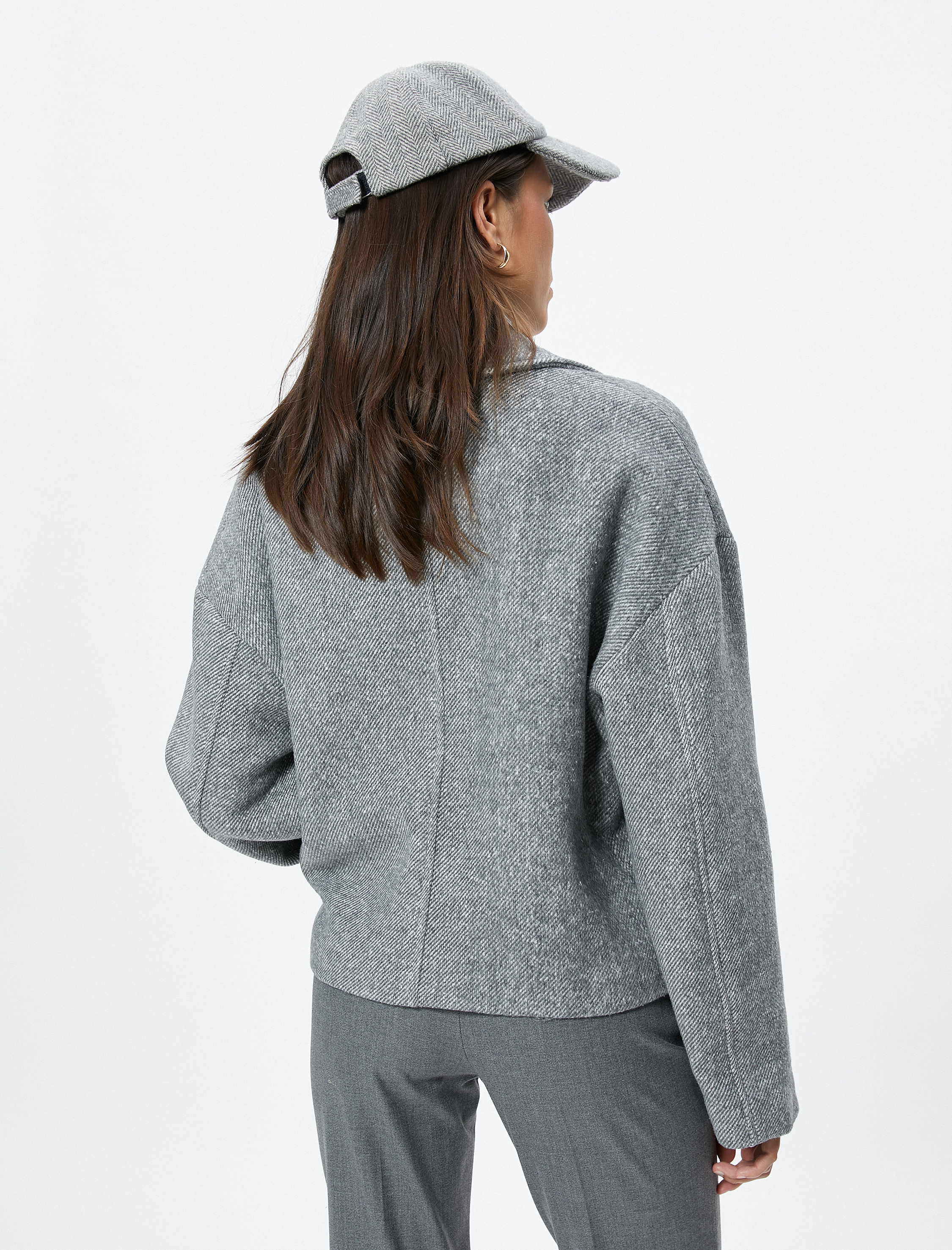   Crop Ceket Kruvaze Düğmeli Cepli