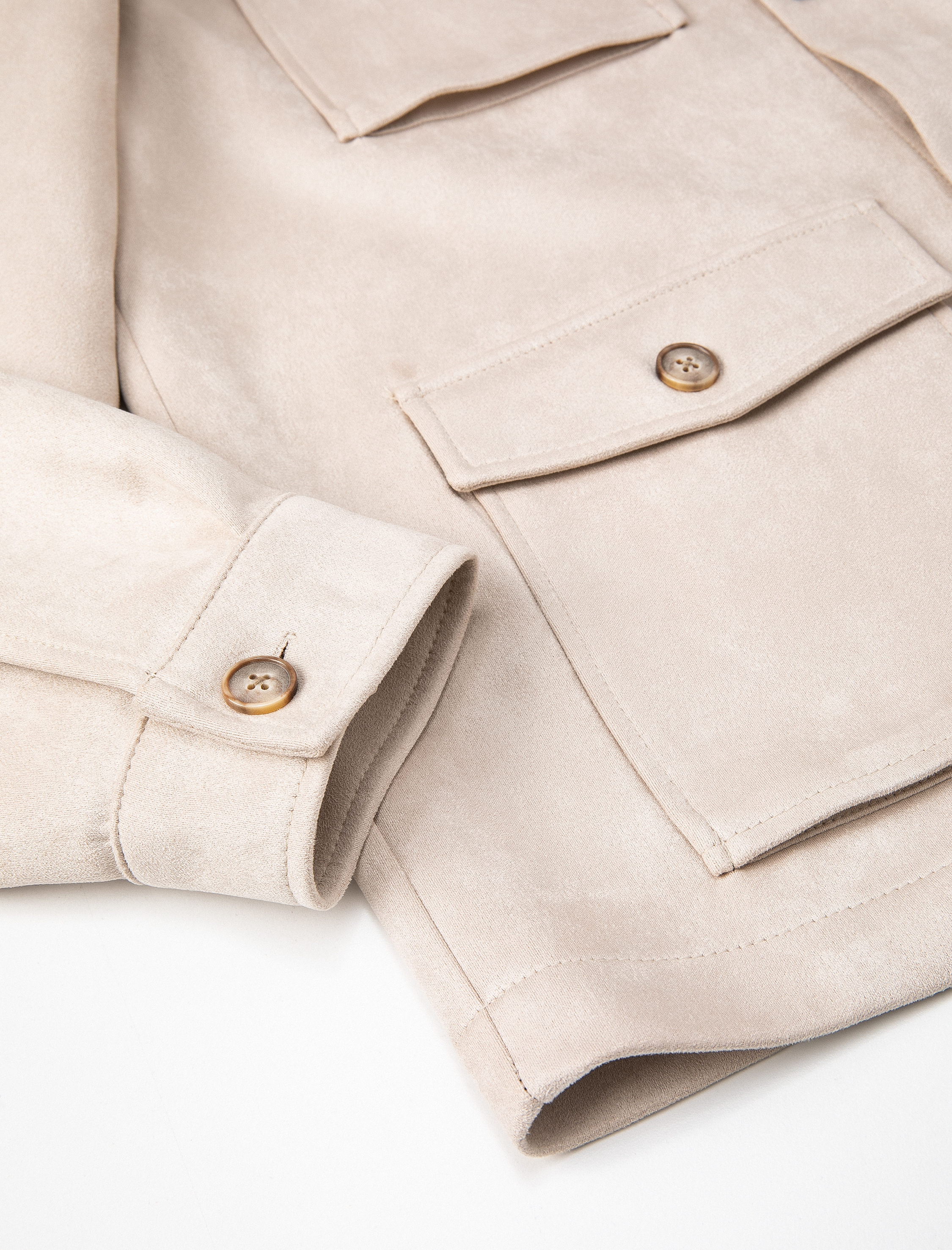   Gömlek Ceket Süet Görünümlü Kapaklı Cepli Düğmeli Klasik Yaka