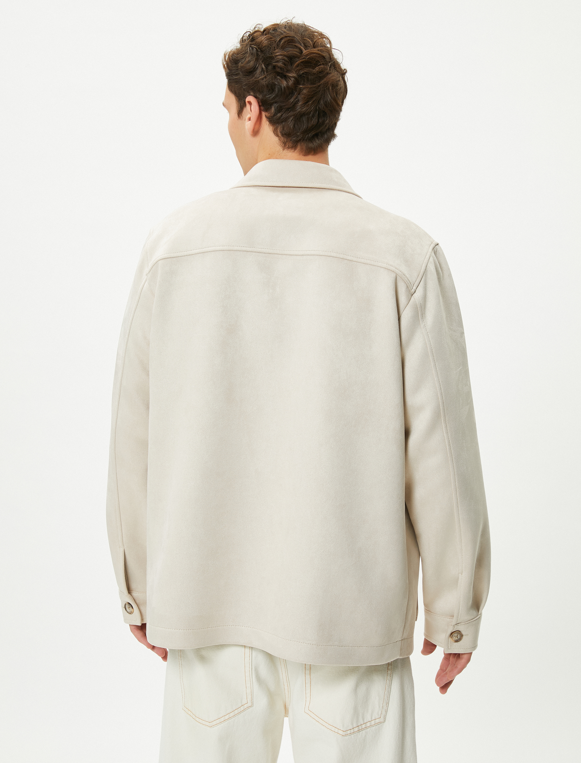   Gömlek Ceket Süet Görünümlü Kapaklı Cepli Düğmeli Klasik Yaka