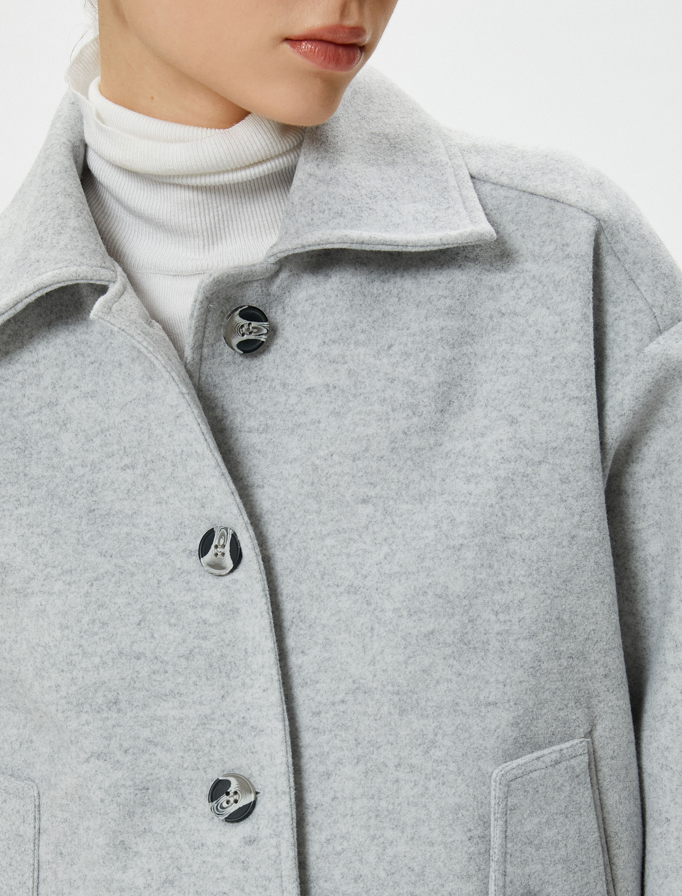   Crop Gömlek Ceket Kapaklı Çift Cepli Uzun Kollu Yumuşak Dokulu