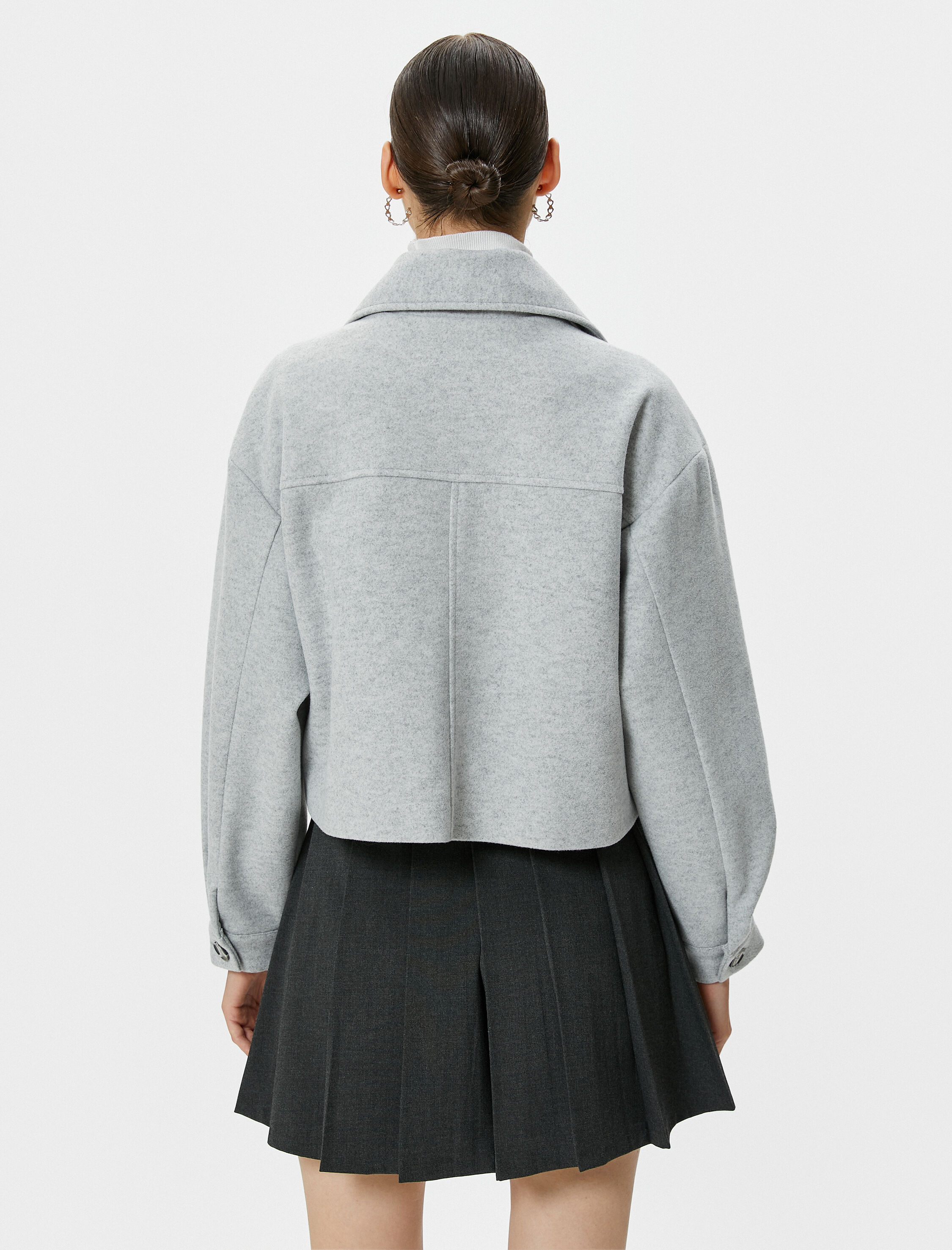   Crop Gömlek Ceket Kapaklı Çift Cepli Uzun Kollu Yumuşak Dokulu