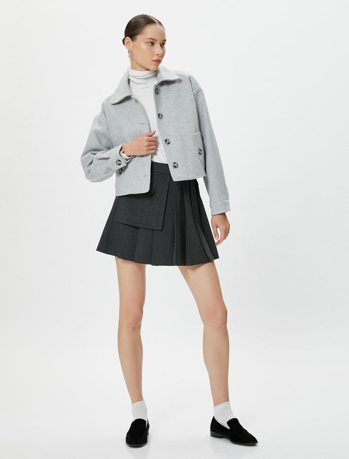  Crop Gömlek Ceket Kapaklı Çift Cepli Uzun Kollu Yumuşak Dokulu