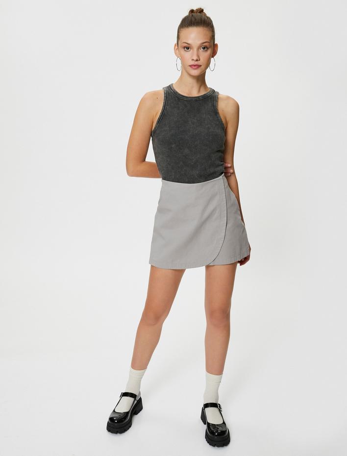  Mini Şort Etek Pamuklu Arka Cep Detaylı Beli Lastikli