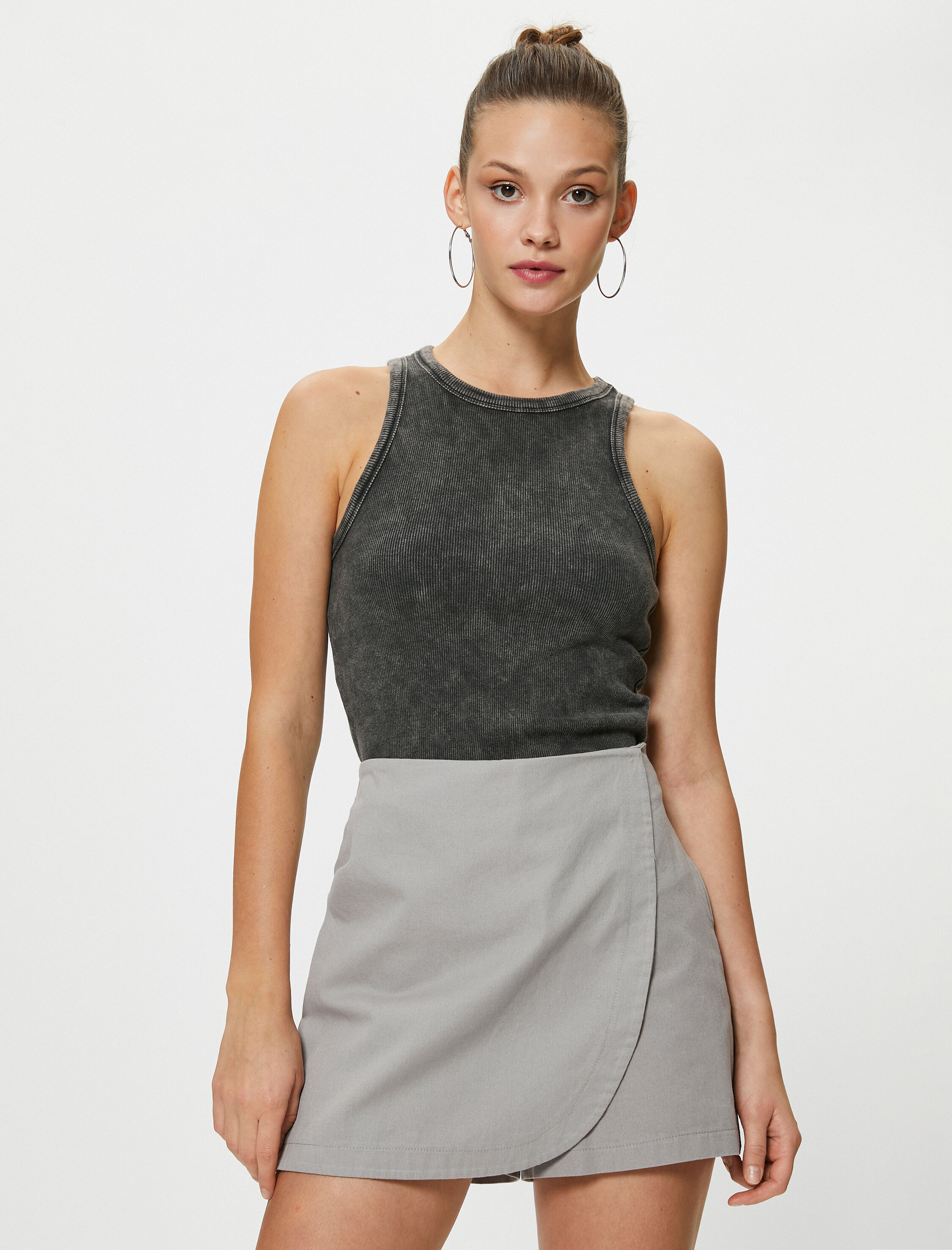   Mini Şort Etek Pamuklu Arka Cep Detaylı Beli Lastikli