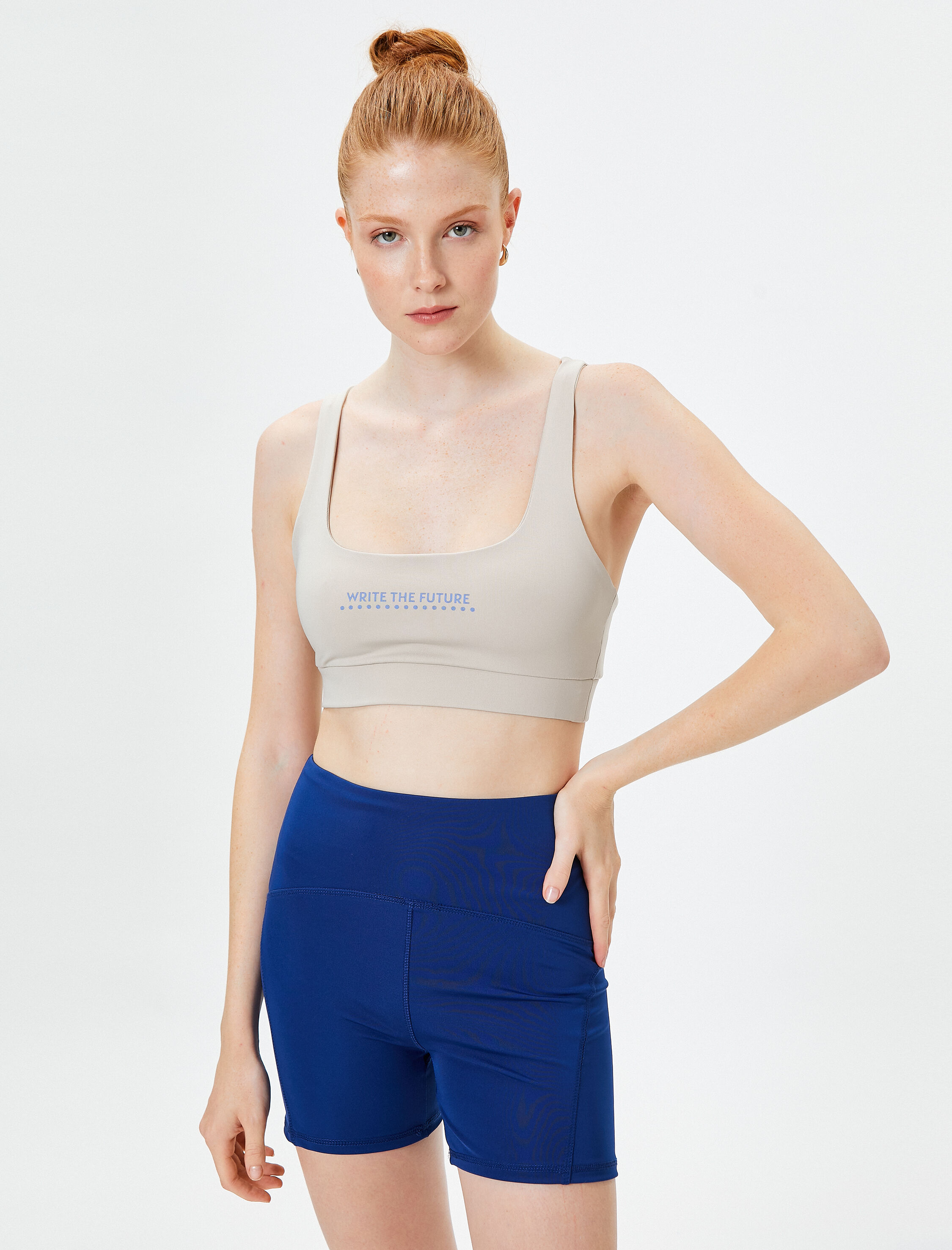   Çapraz Askılı Sporcu Sütyeni Baskılı U Yaka Slim Fit