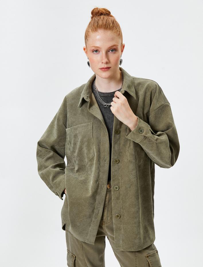  Oversize Gömlek Ceket Cep Detaylı Düğmeli