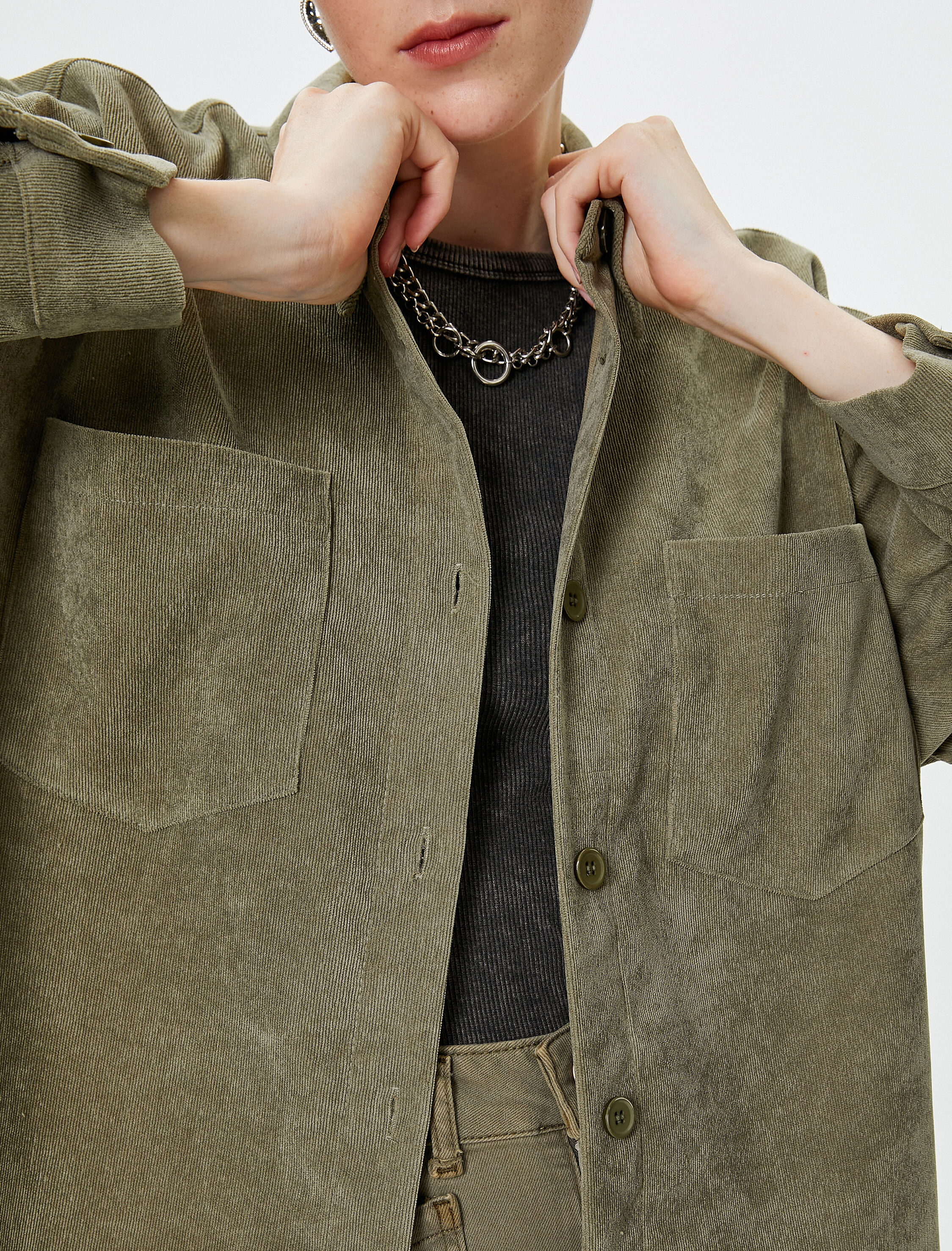   Oversize Gömlek Ceket Cep Detaylı Düğmeli