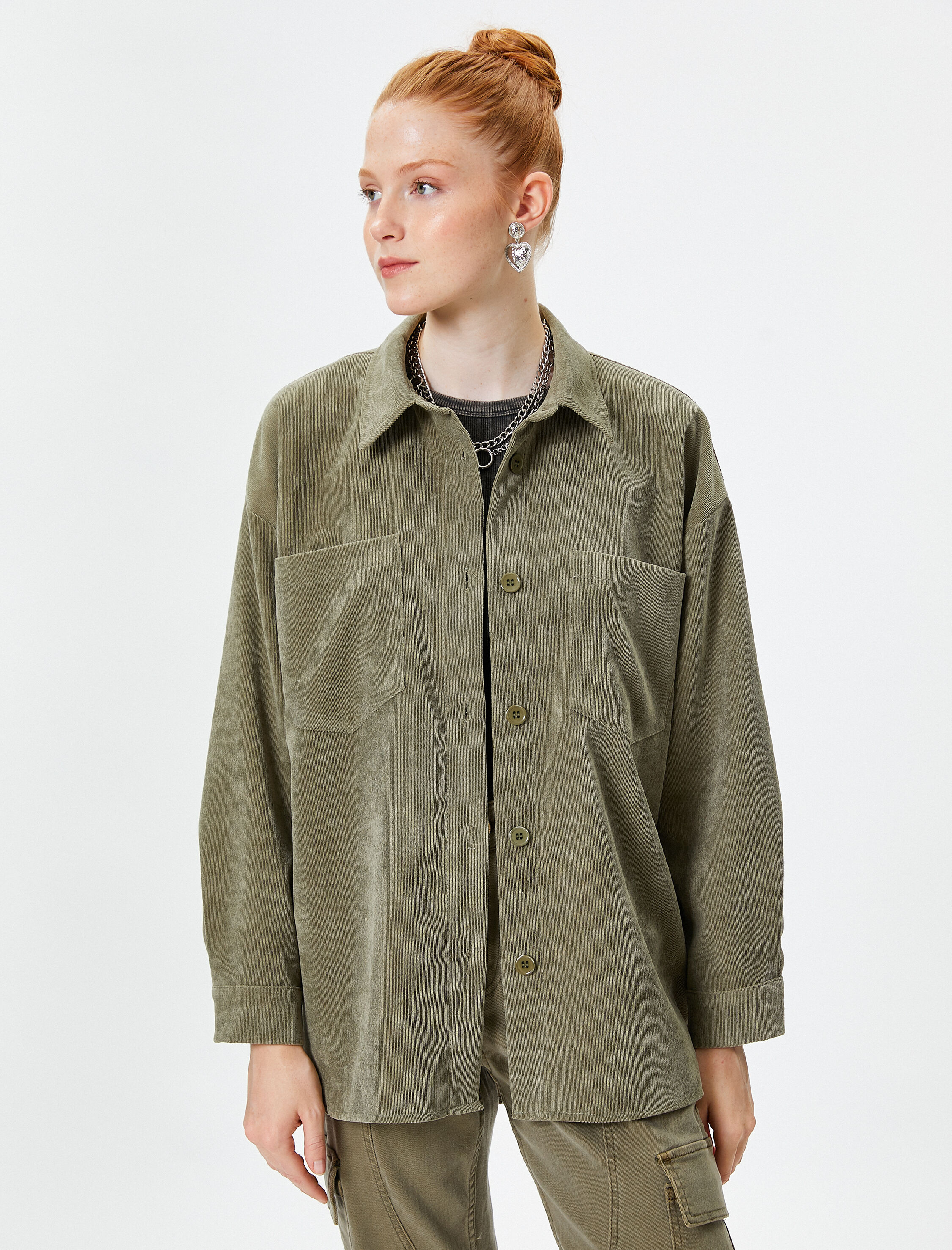   Oversize Gömlek Ceket Cep Detaylı Düğmeli