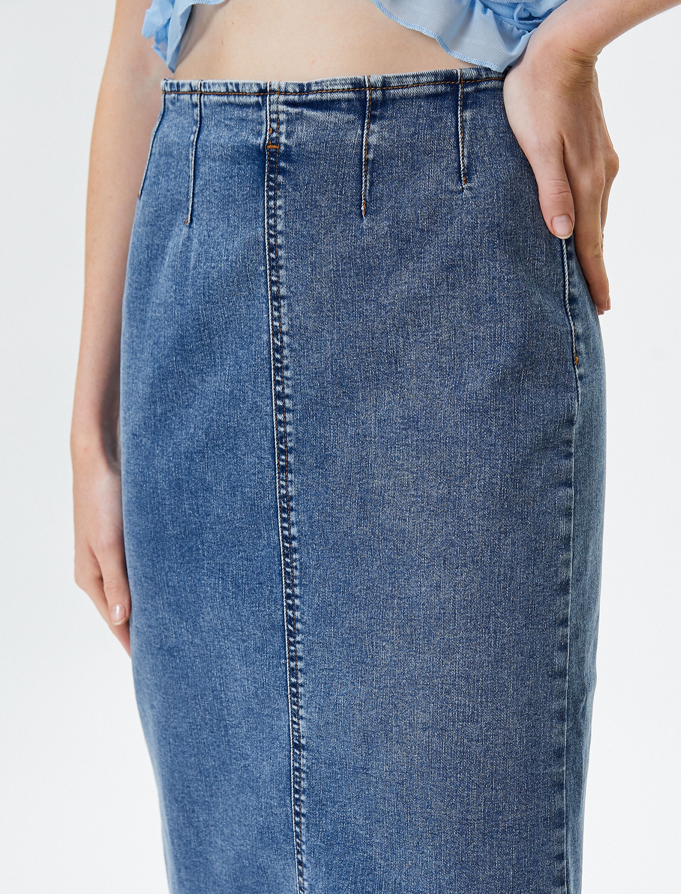 Midi Kot Etek Arkadan Yırtmaç Detaylı Esnek Pamuklu