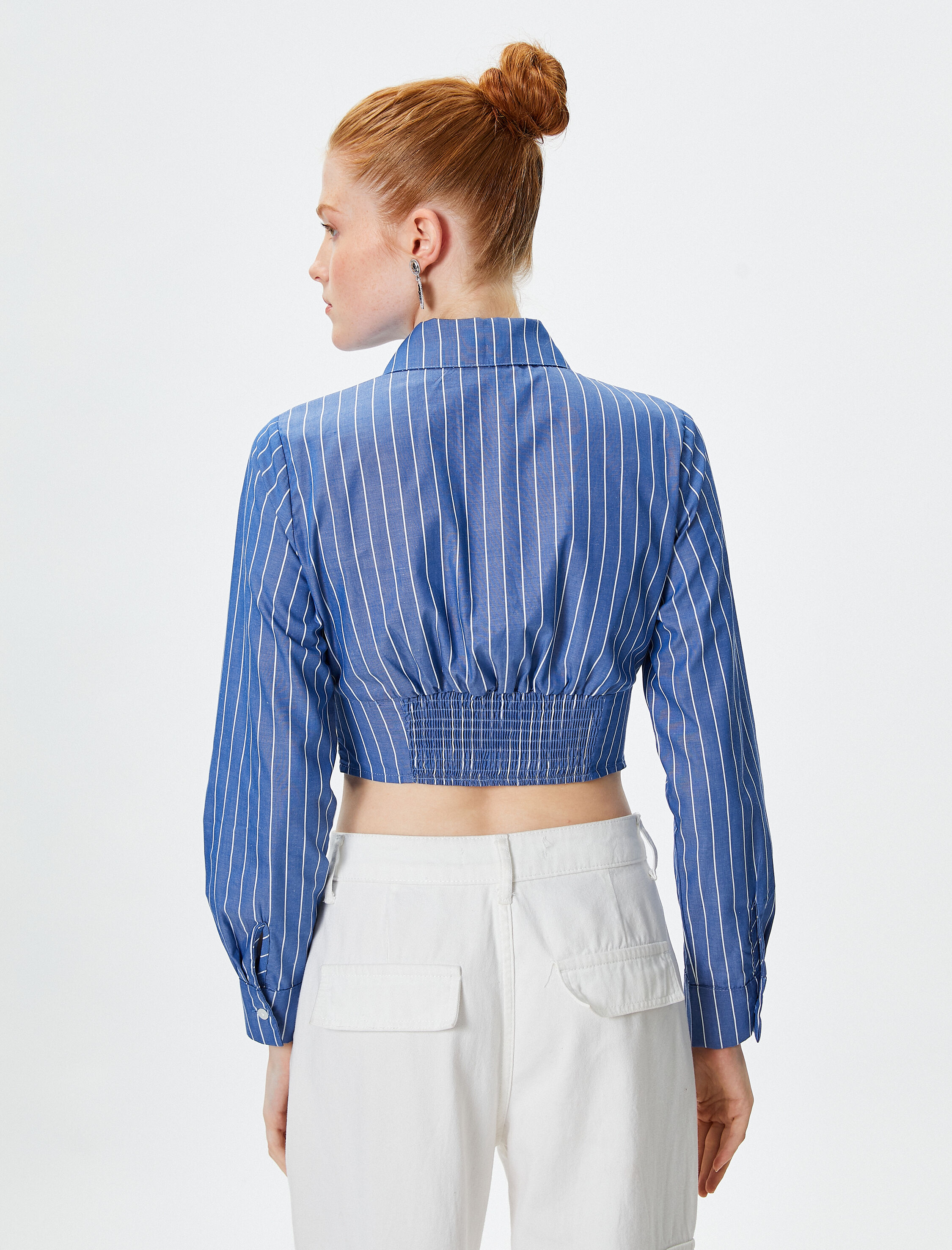   Crop Gömlek Uzun Kollu Klasik Yaka Pamuklu