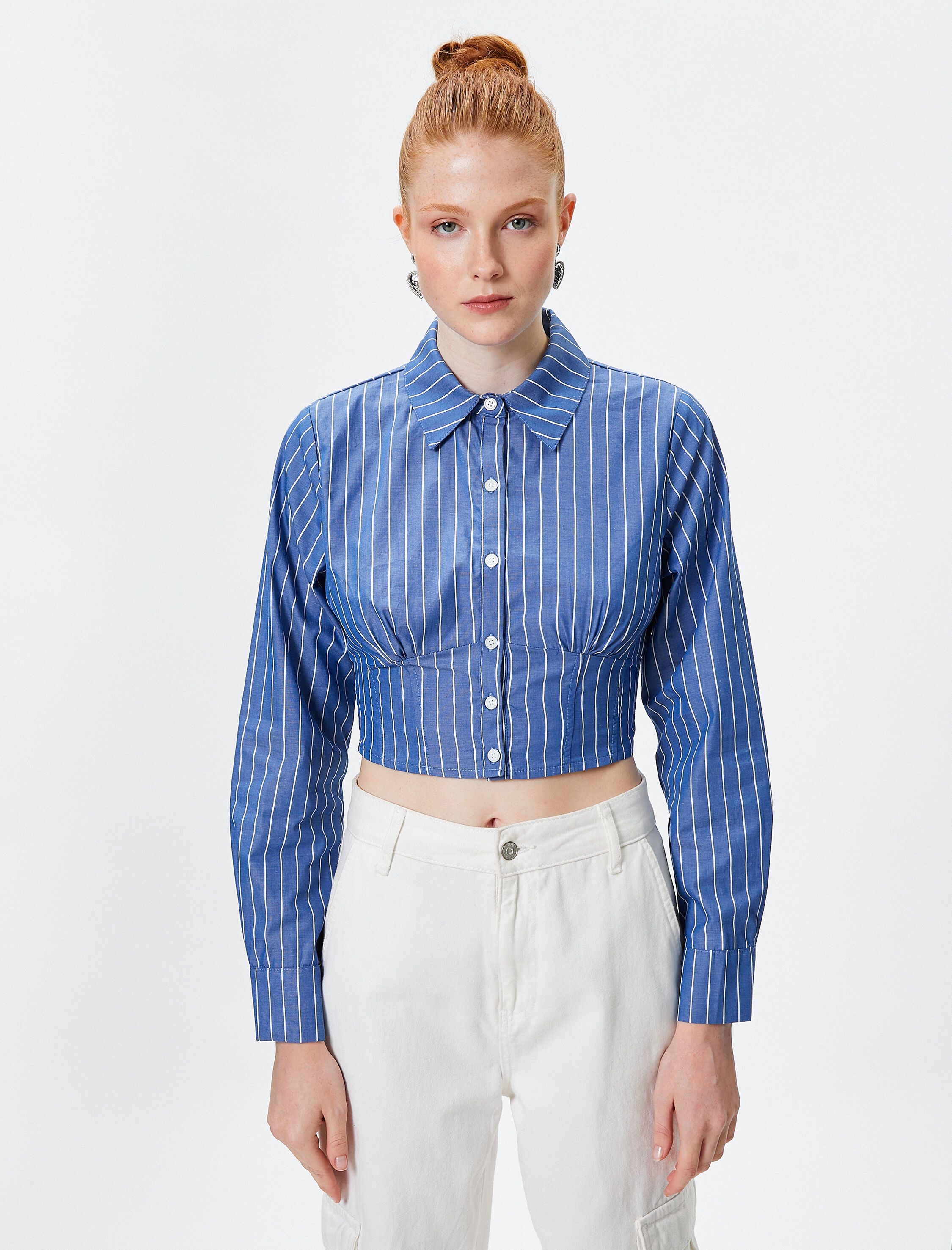   Crop Gömlek Uzun Kollu Klasik Yaka Pamuklu