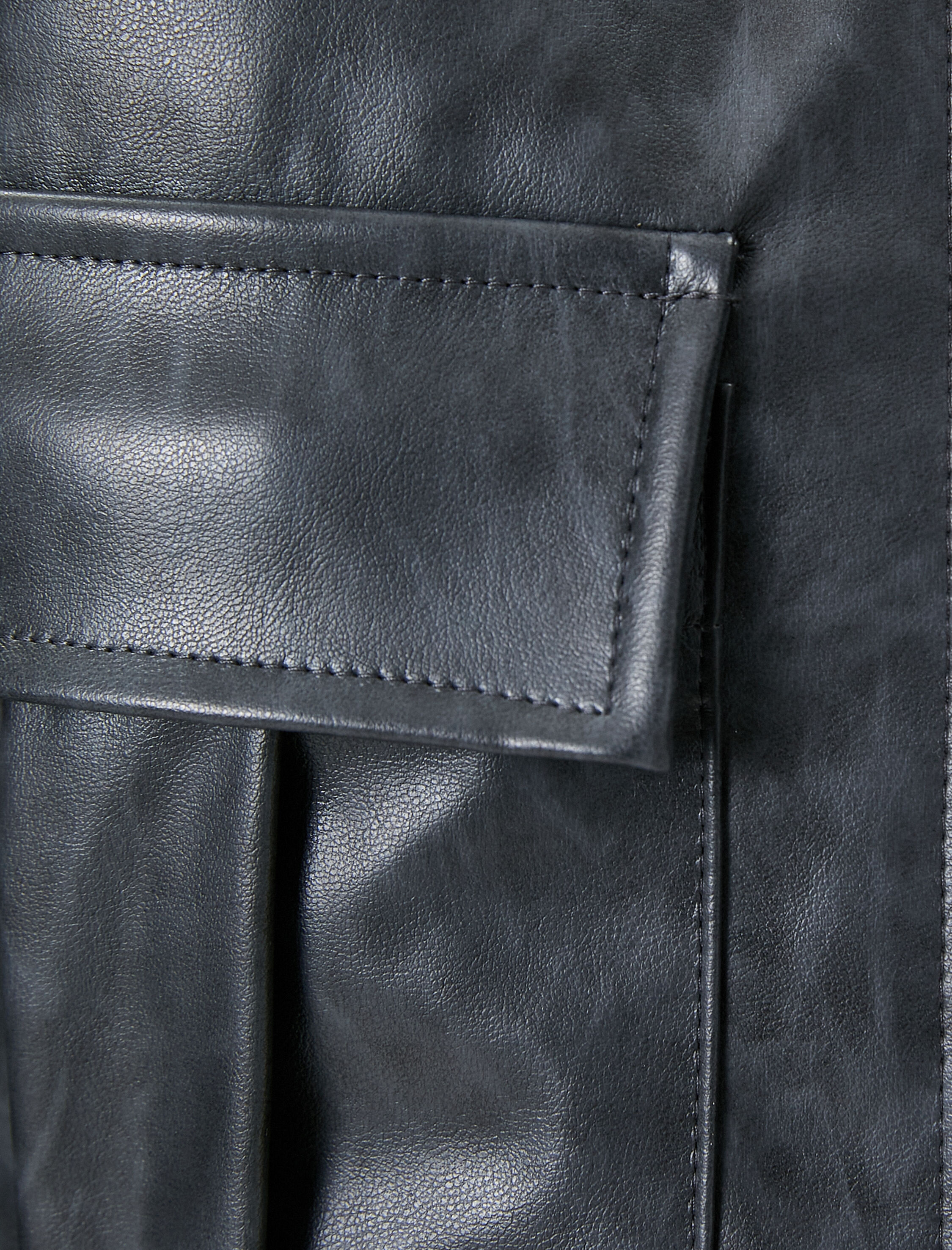   Crop Suni Deri Gömlek Eskitilmiş Görünümlü Uzun Kollu