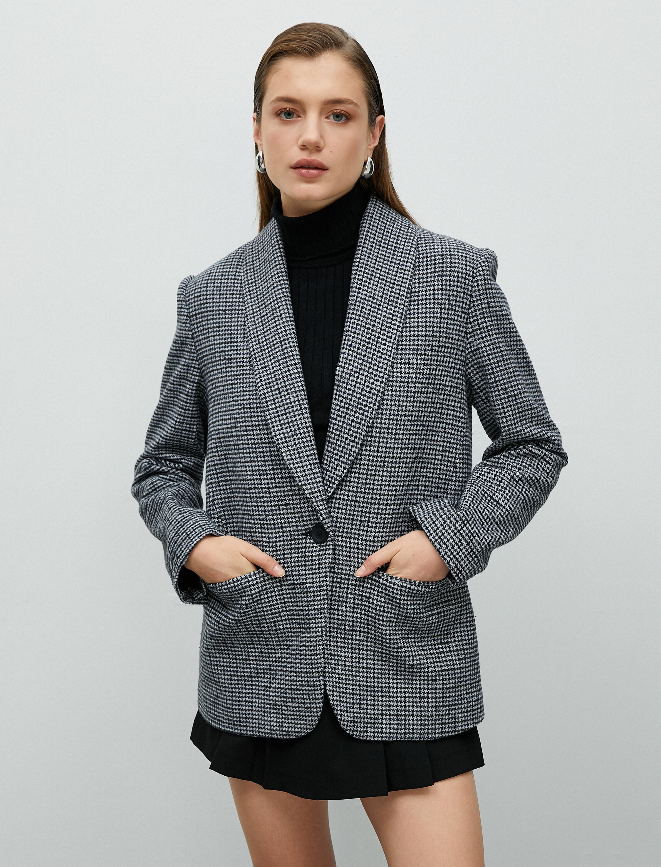   Blazer Ceket Tek Düğmeli Cep Detaylı