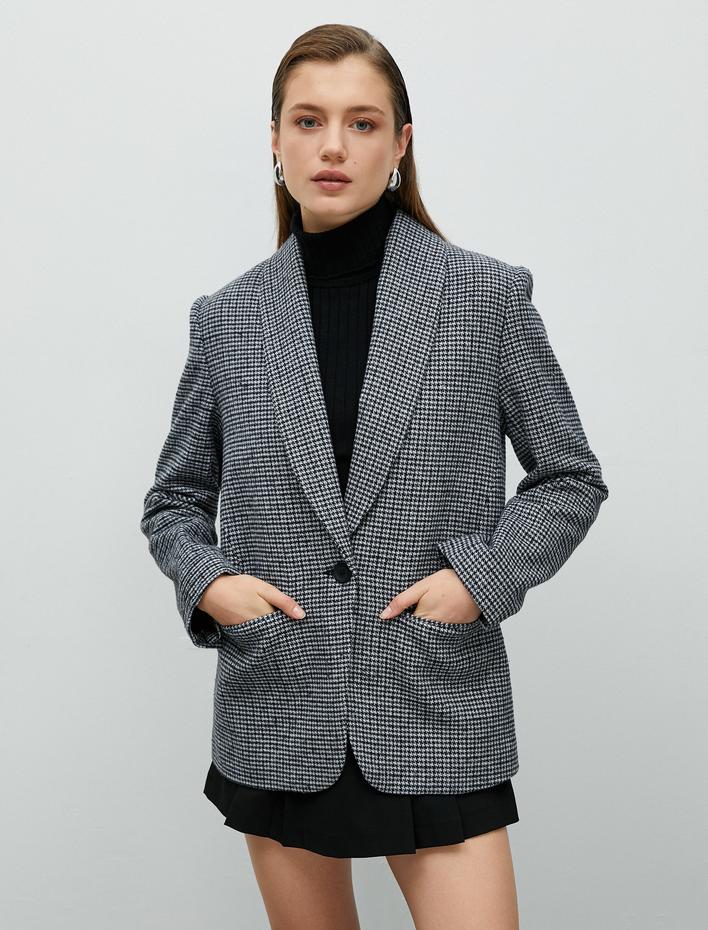  Blazer Ceket Tek Düğmeli Cep Detaylı