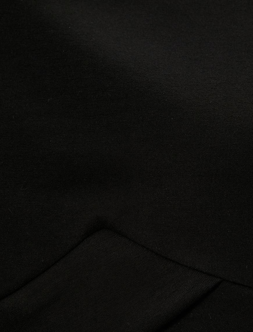   Crop Asimetrik Kesim Spor Sweatshirt Bisiklet Yaka Uzun Kollu Viskon Kumaş