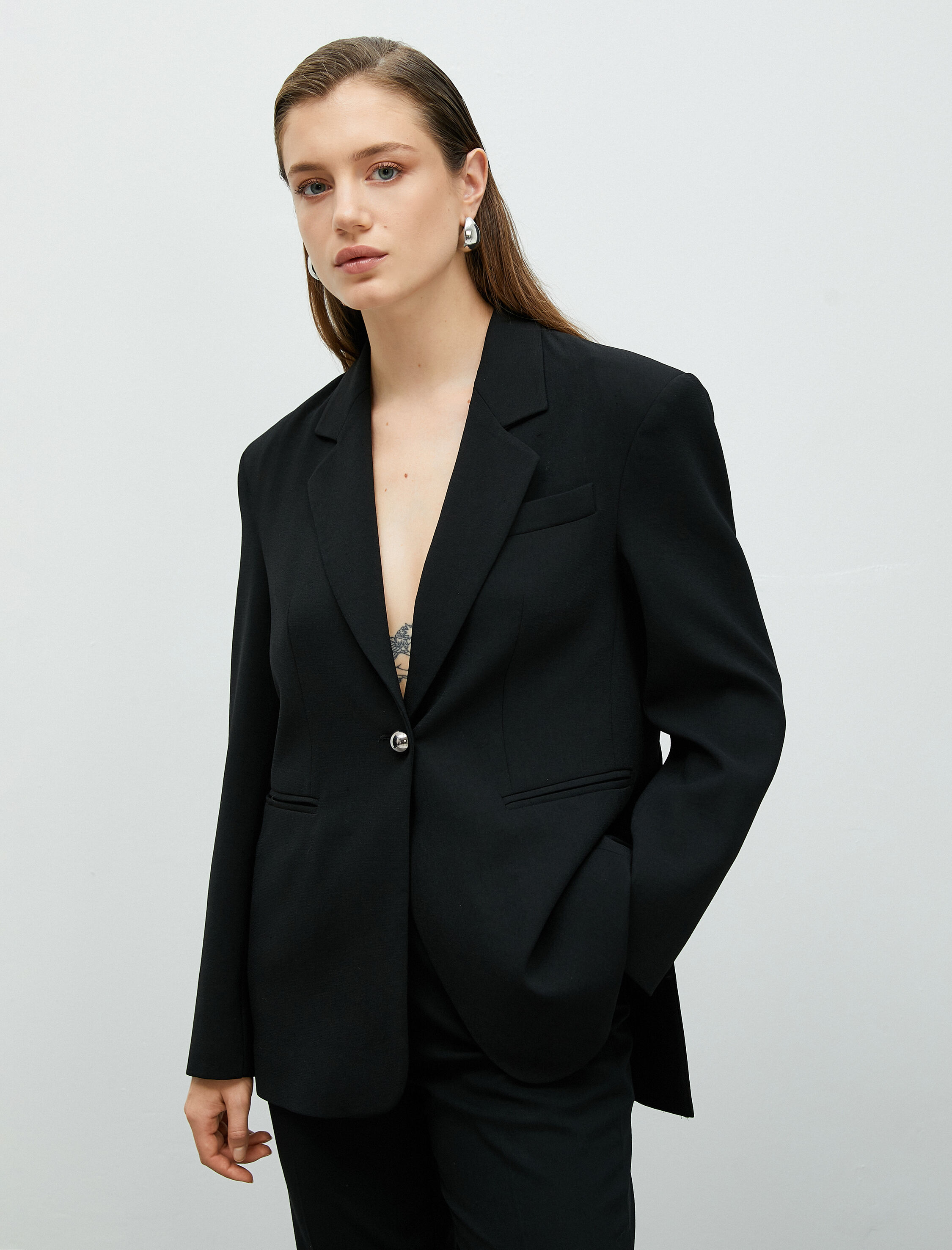   Klasik Blazer Ceket Tek Düğmeli Cepli