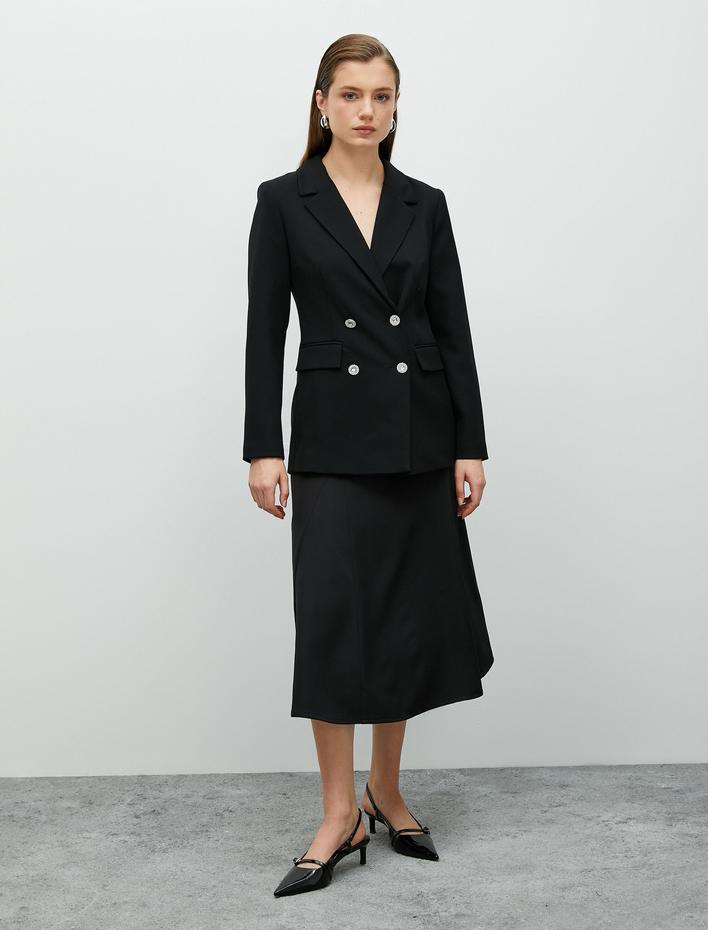  Midi Çan Etek Yüksek Bel Kloş