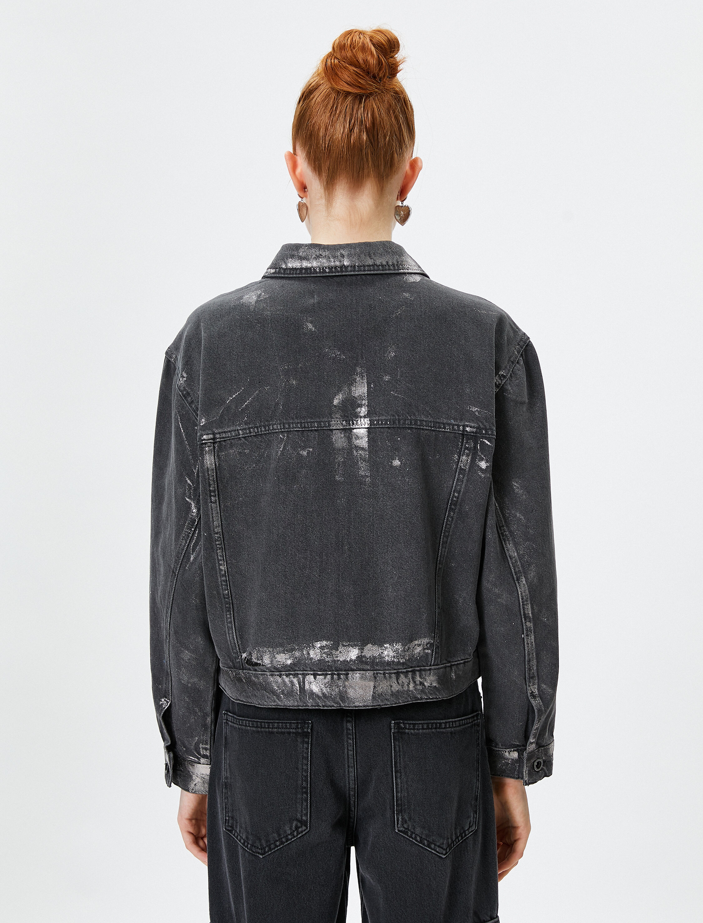   Kot Ceket Varak Baskı Detaylı Rahat Kalıp Gömlek Yaka Cepli