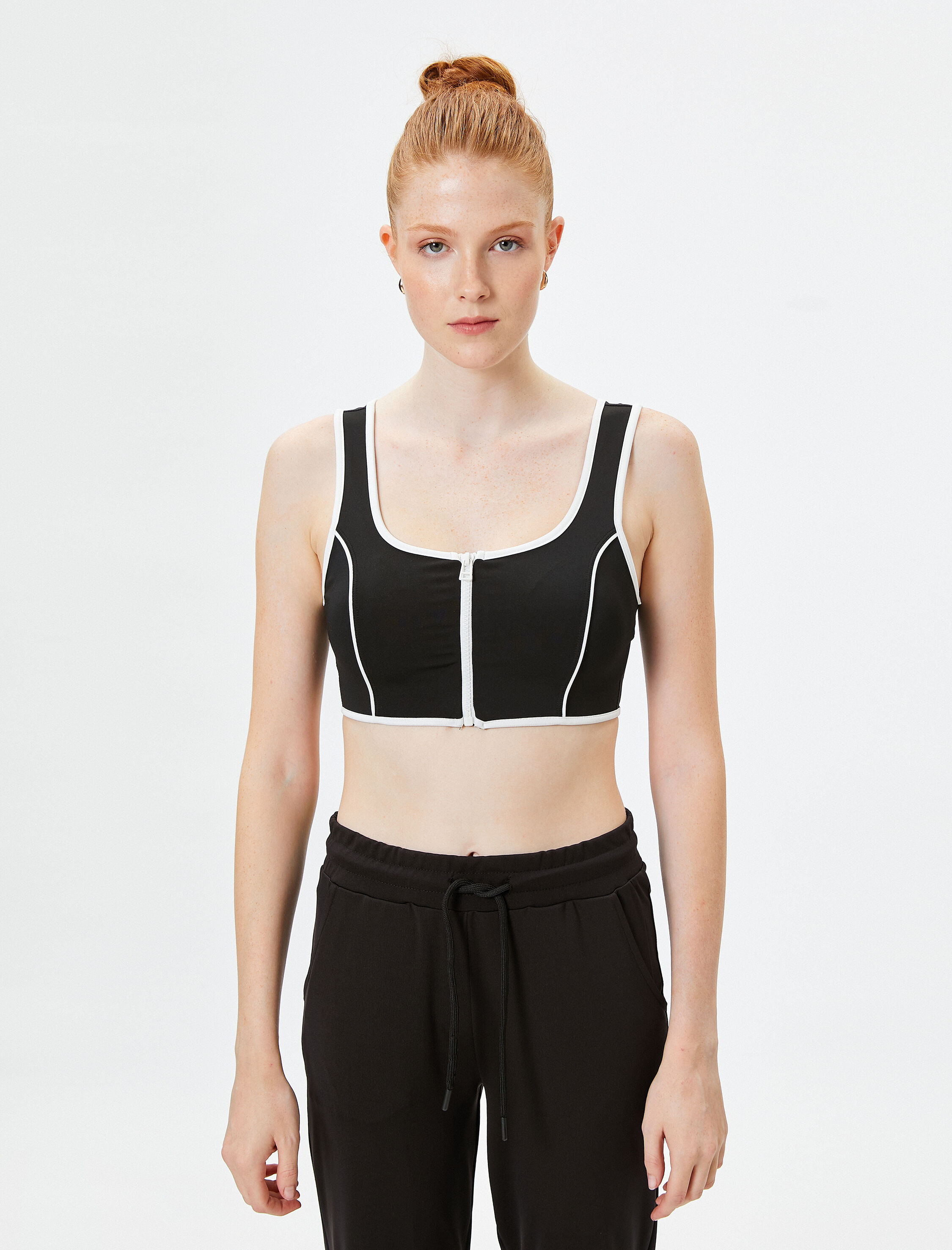   Kaplı Fermuarlı Sporcu Sütyeni Slim Fit Çizgili