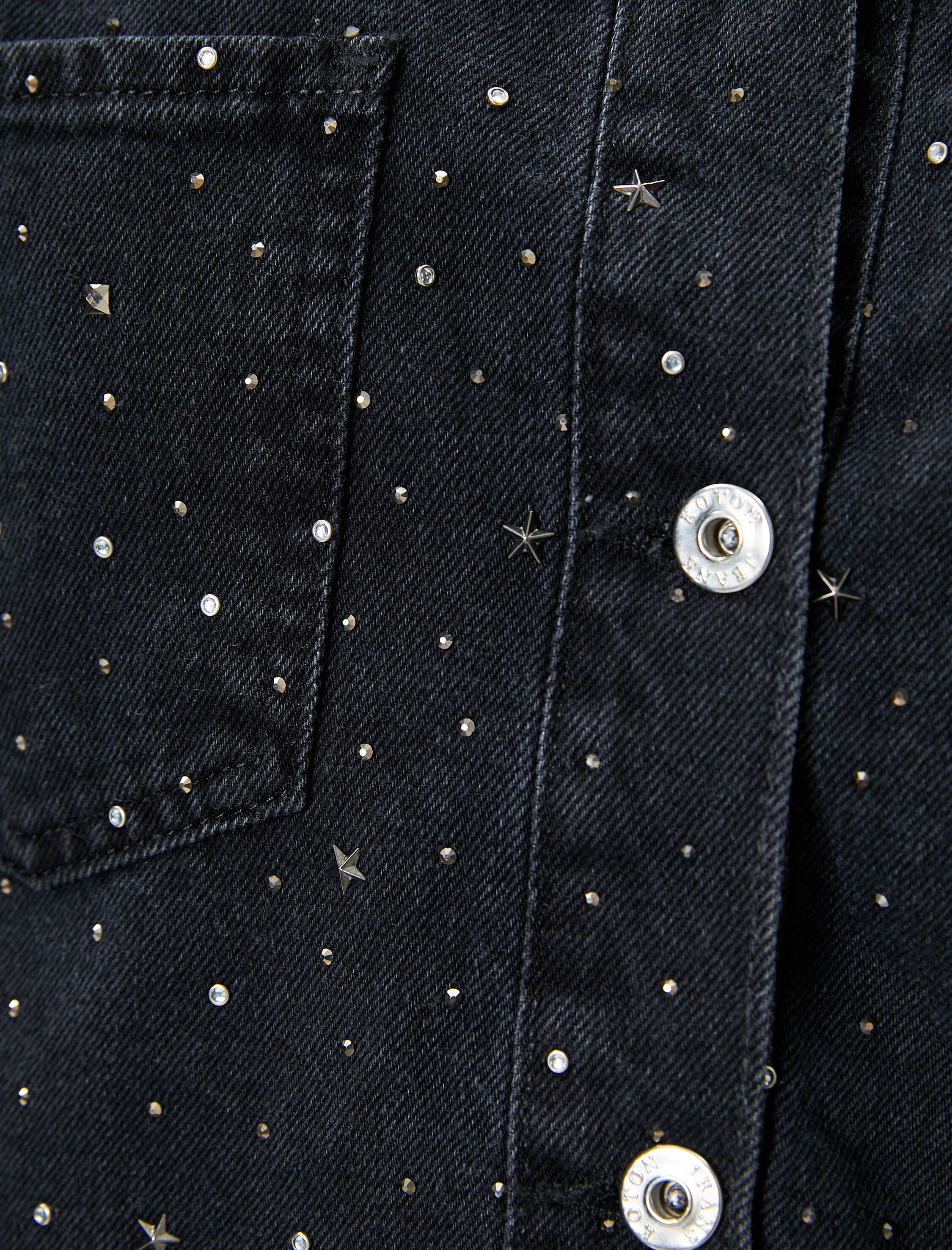   Taşlı Kot Ceket Rahat Kalıp Gömlek Yaka Cepli Pamuklu