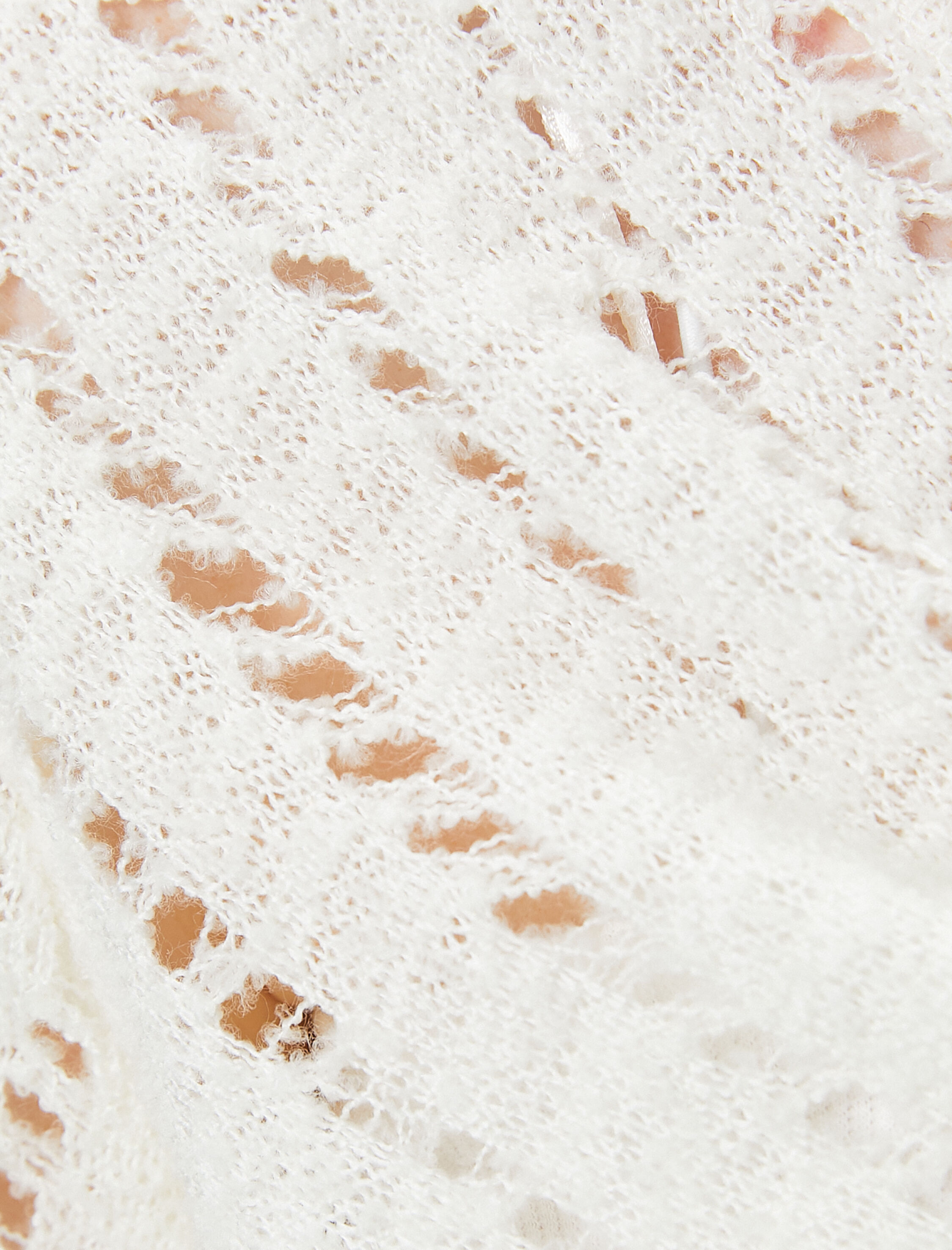   Ajurlu Crop Tişört Uzun İspanyol Kol V Yaka Düğüm Detaylı  Yumuşak Dokulu