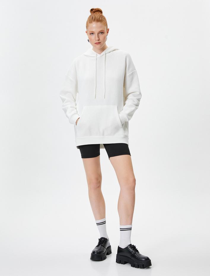  Şardonlu Basic Kapşonlu Sweatshirt Kanguru Cepli Pamuklu Uzun Kollu