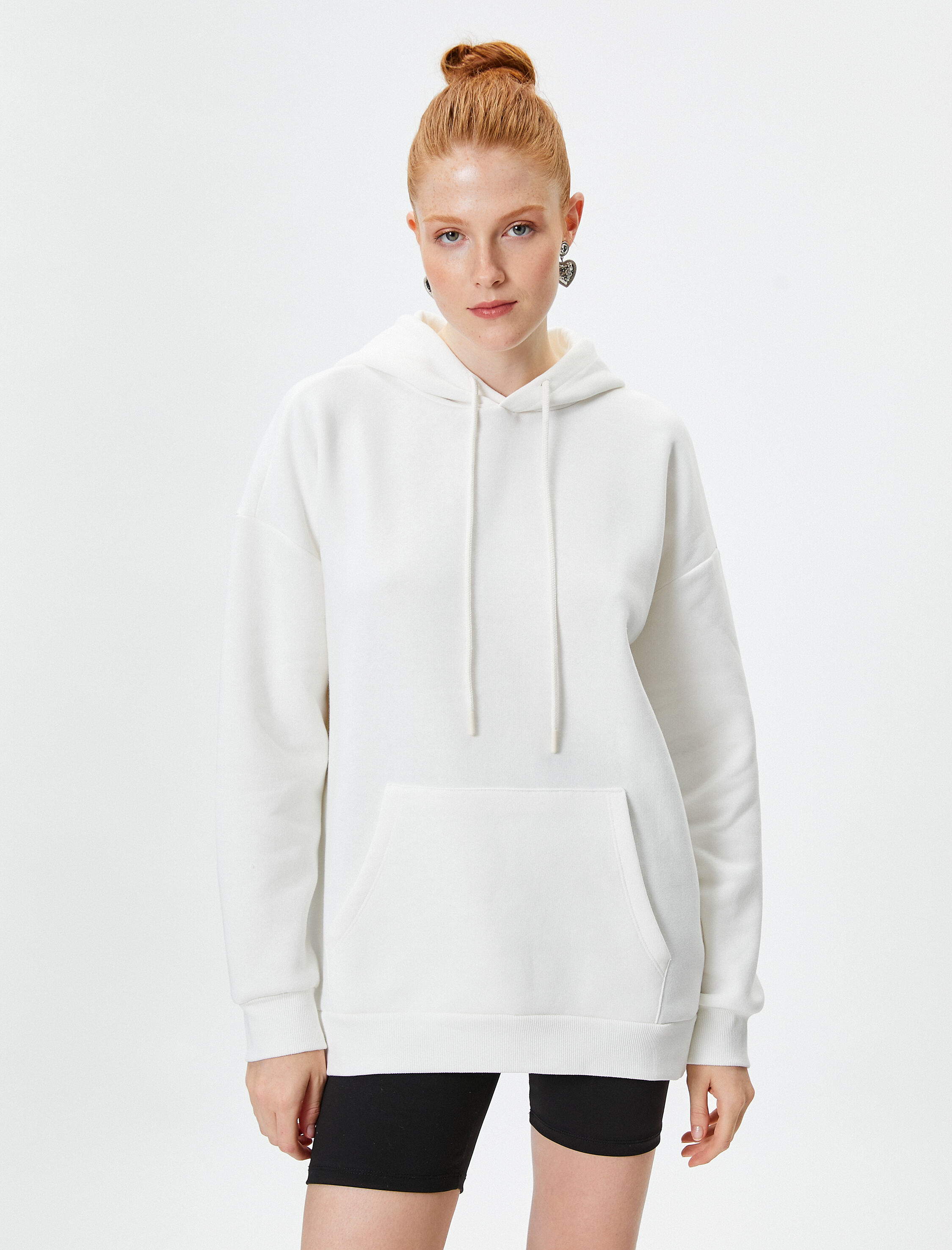   Şardonlu Basic Kapşonlu Sweatshirt Kanguru Cepli Pamuklu Uzun Kollu