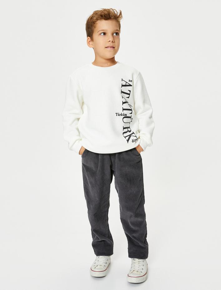 Erkek Çocuk Atatürk Baskılı Tişört Uzun Kollu Bisiklet Yaka