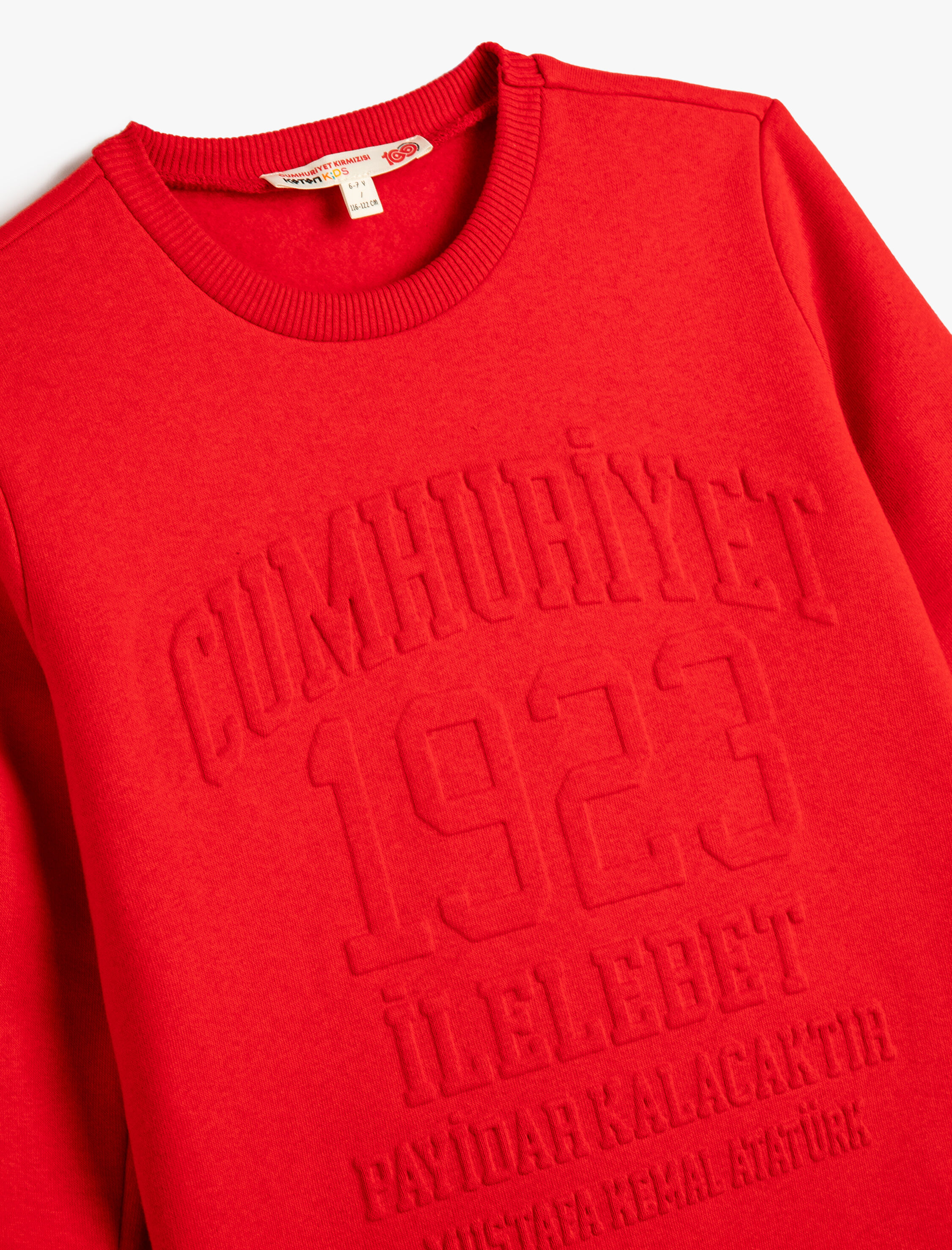 Erkek Çocuk Cumhuriyet Baskılı Şardonlu Sweatshirt Kabartma Baskı Detaylı - 100.Yıl Özel