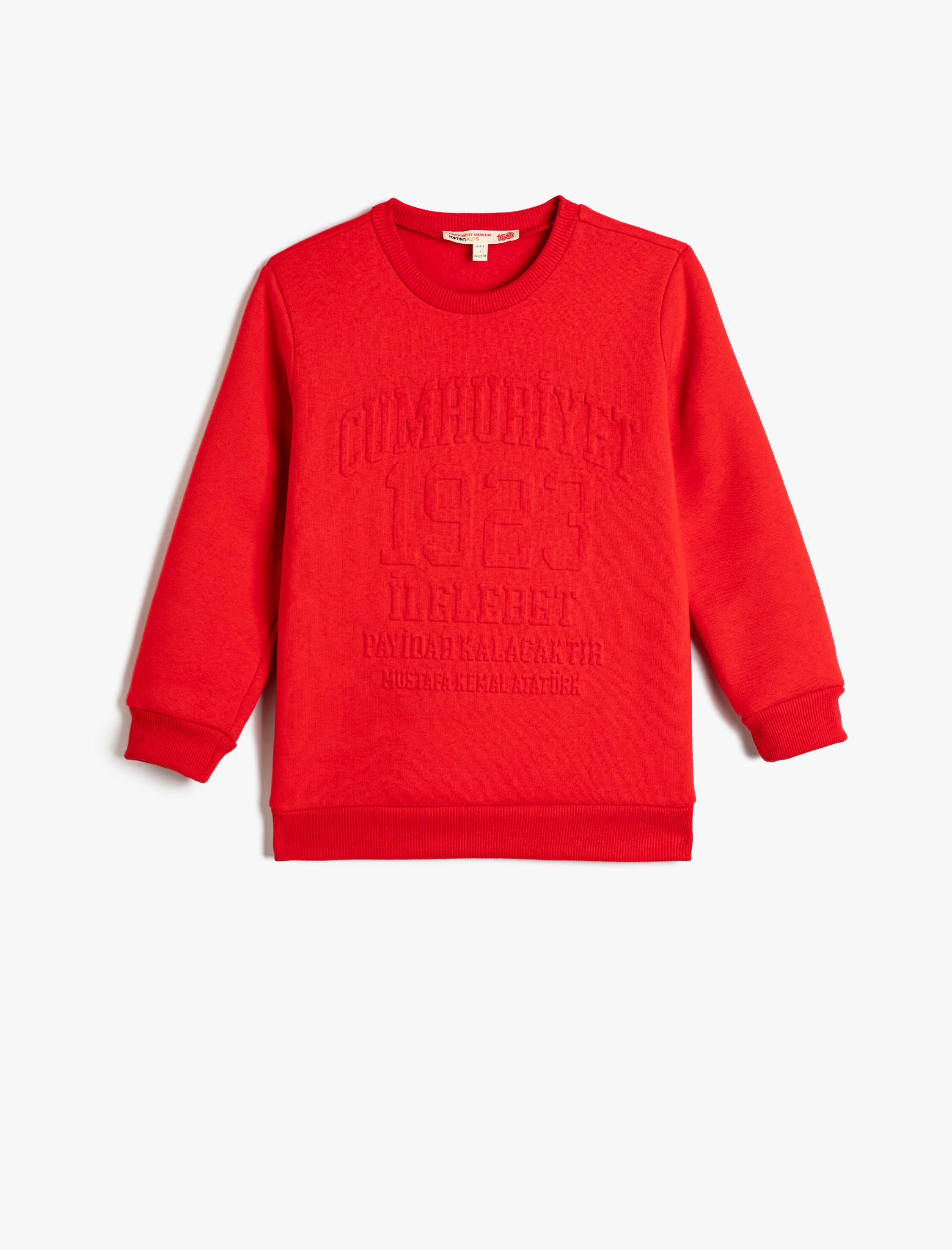 Erkek Çocuk Cumhuriyet Baskılı Şardonlu Sweatshirt Kabartma Baskı Detaylı - 100.Yıl Özel