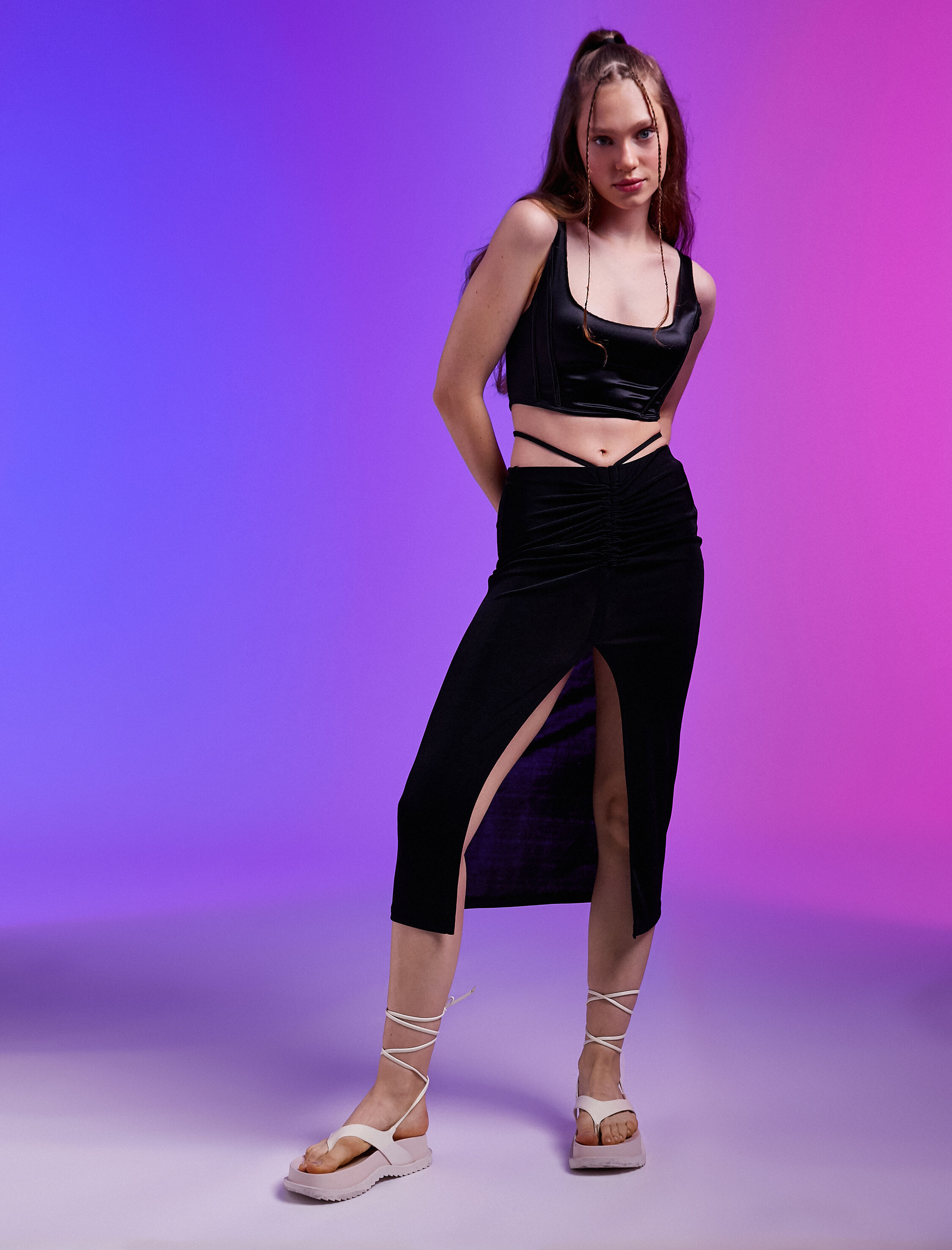   Midi Etek Yırtmaçlı Büzgülü