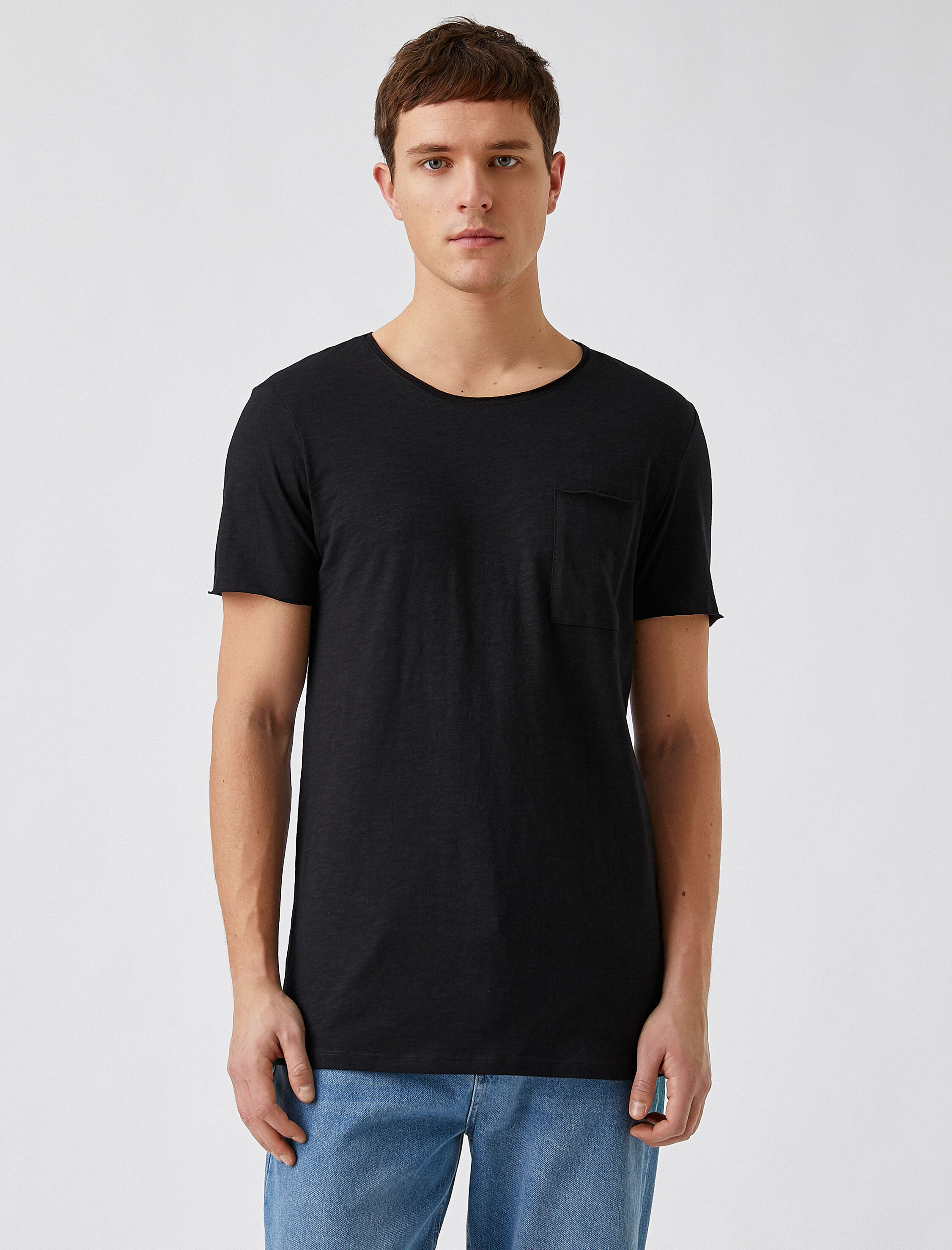   Basic Tişört Bisiklet Yaka Cep Detaylı Kısa Kollu