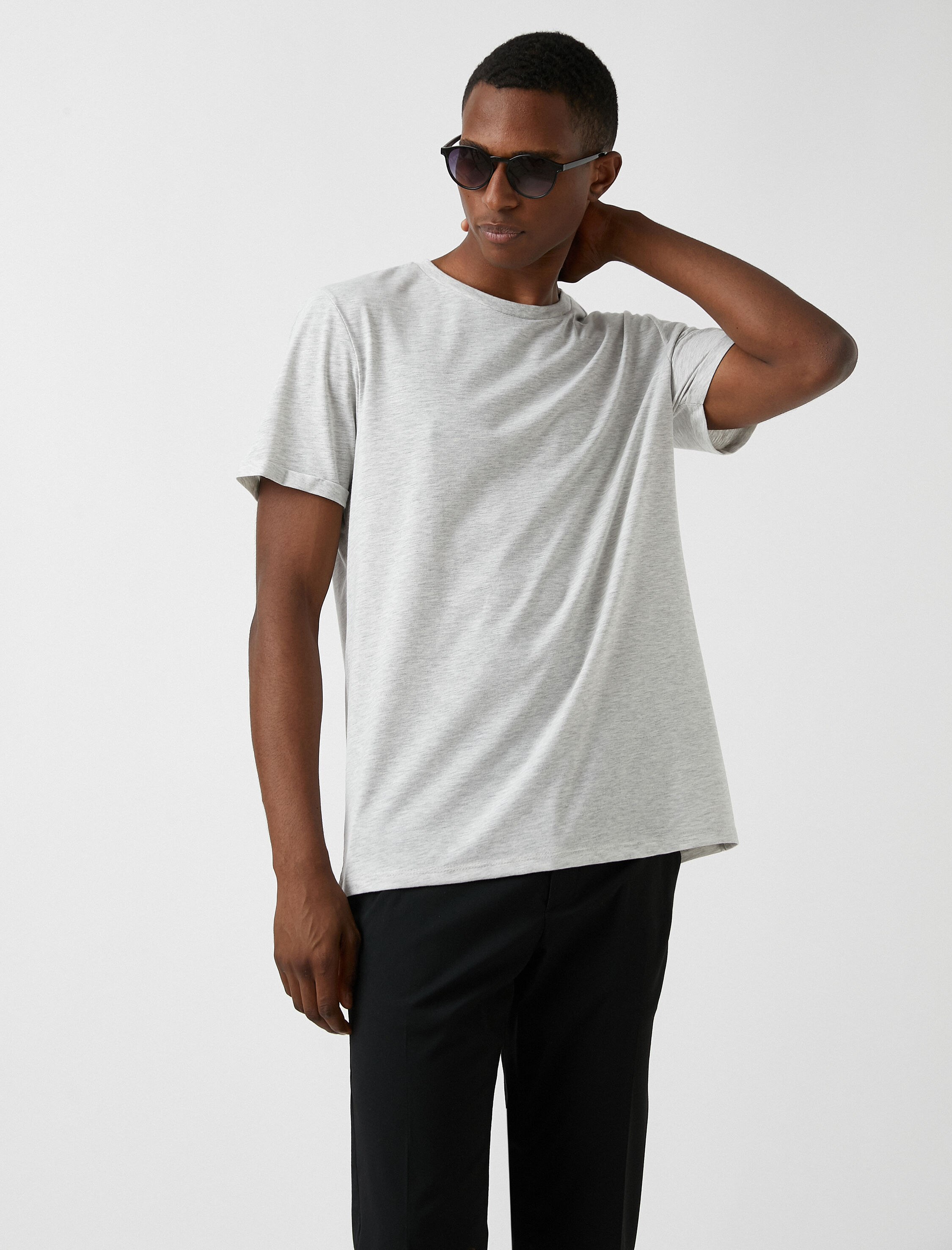   Basic Uzun Tişört Bisiklet Yaka