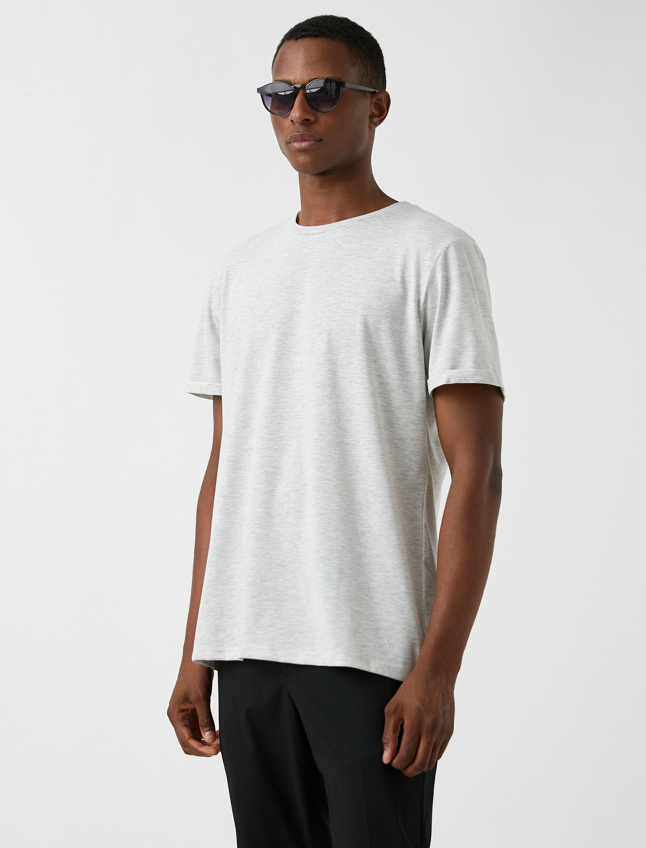   Basic Uzun Tişört Bisiklet Yaka